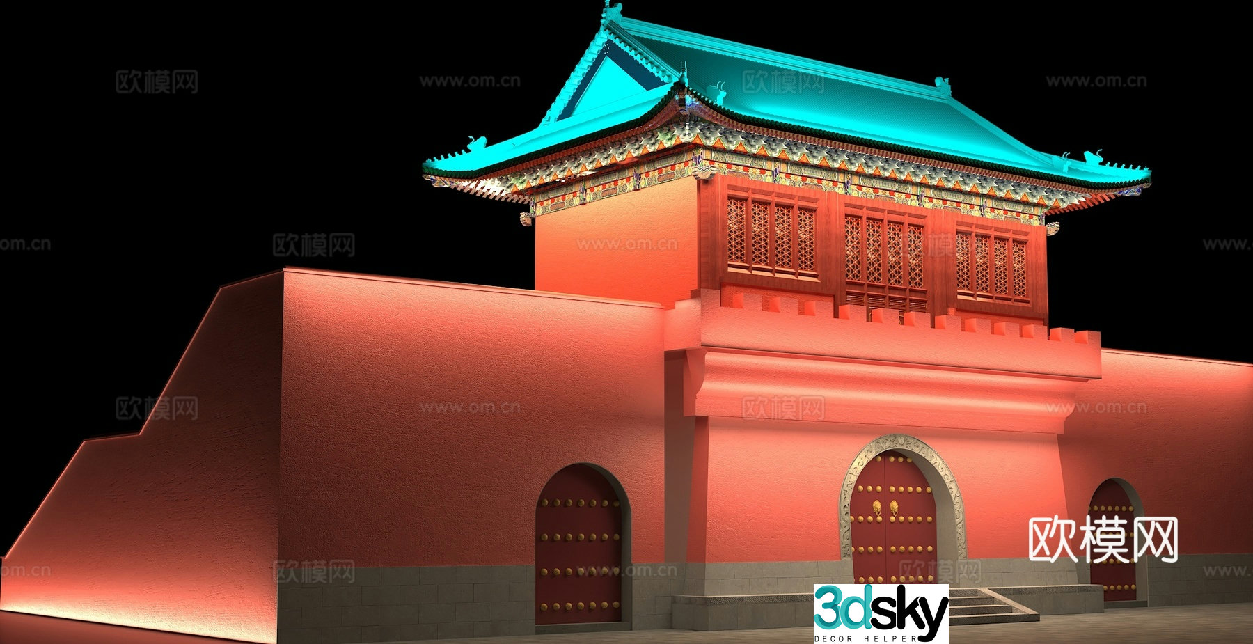 Chinese style gate temple temple ancient city gate ancient city wall 3D model