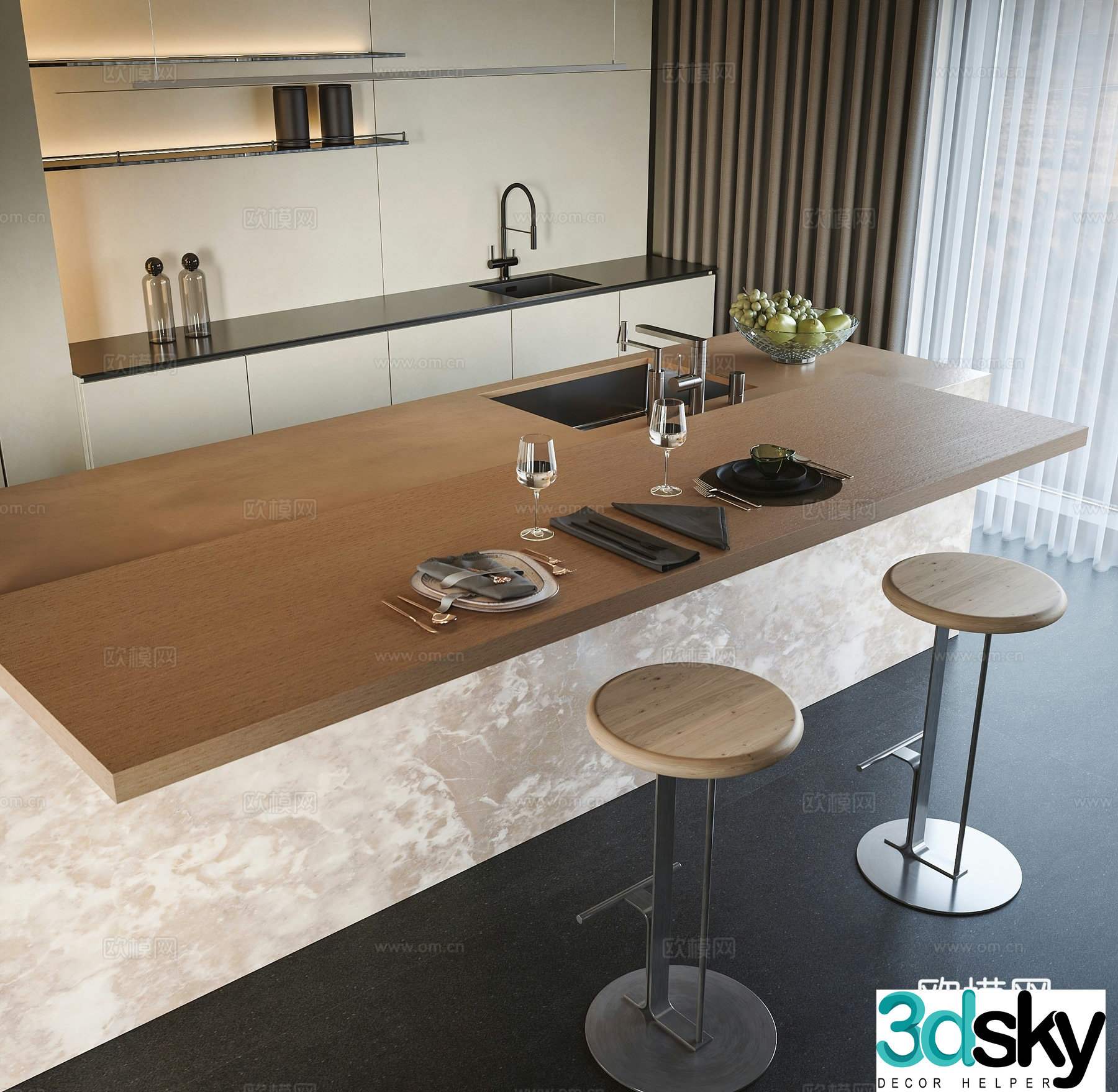 Modern bar island 3d model