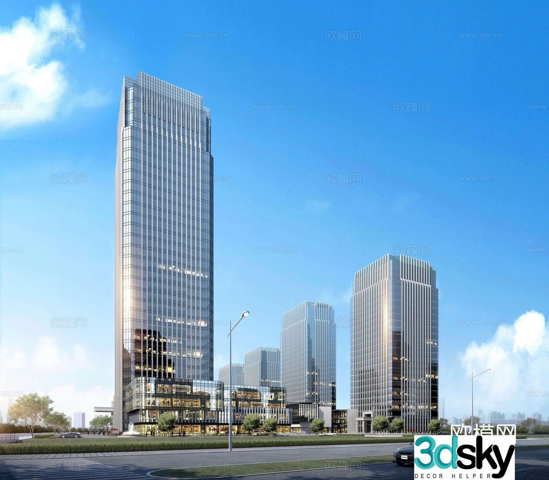 High-rise office building exterior commercial complex 3D model