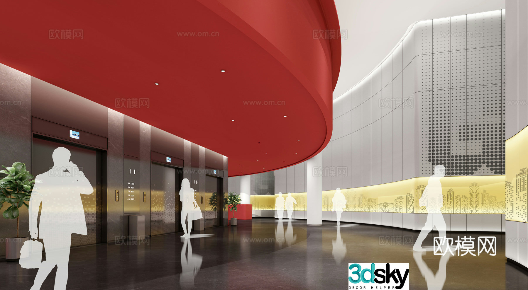 Modern elevator hall elevator room 3d model