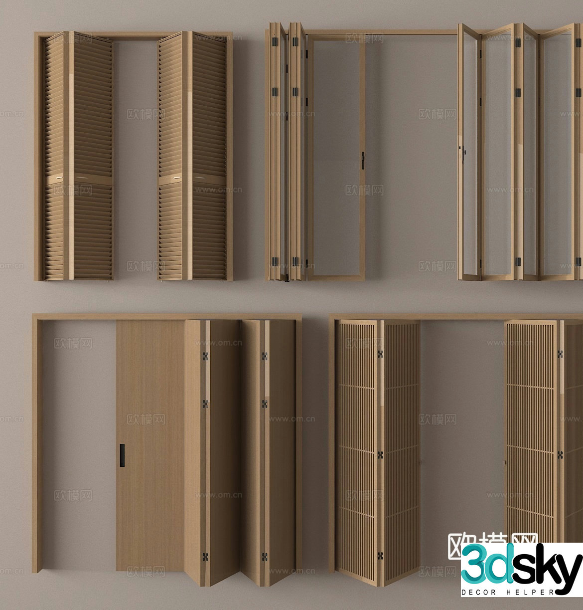 Wabi-sabi folding door sliding door grille door 3d model