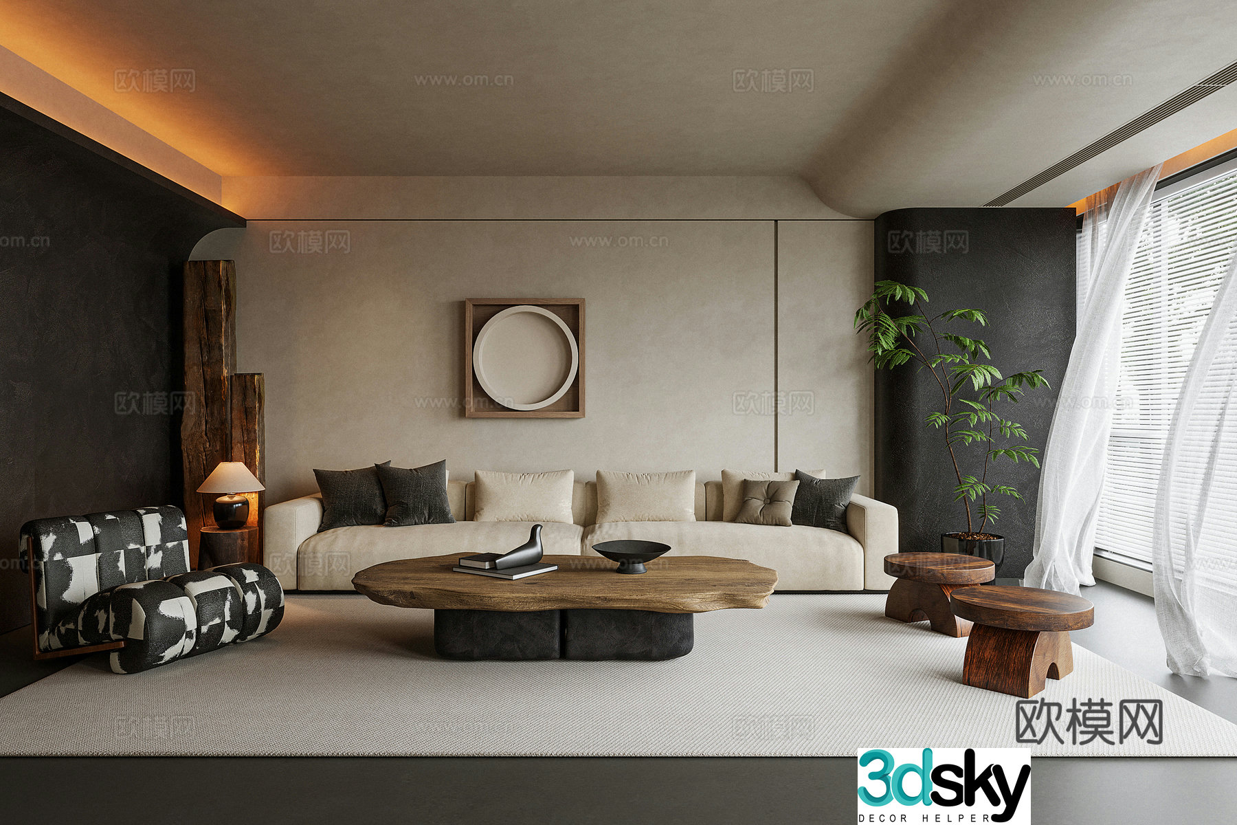Wabi-sabi living room 3d model