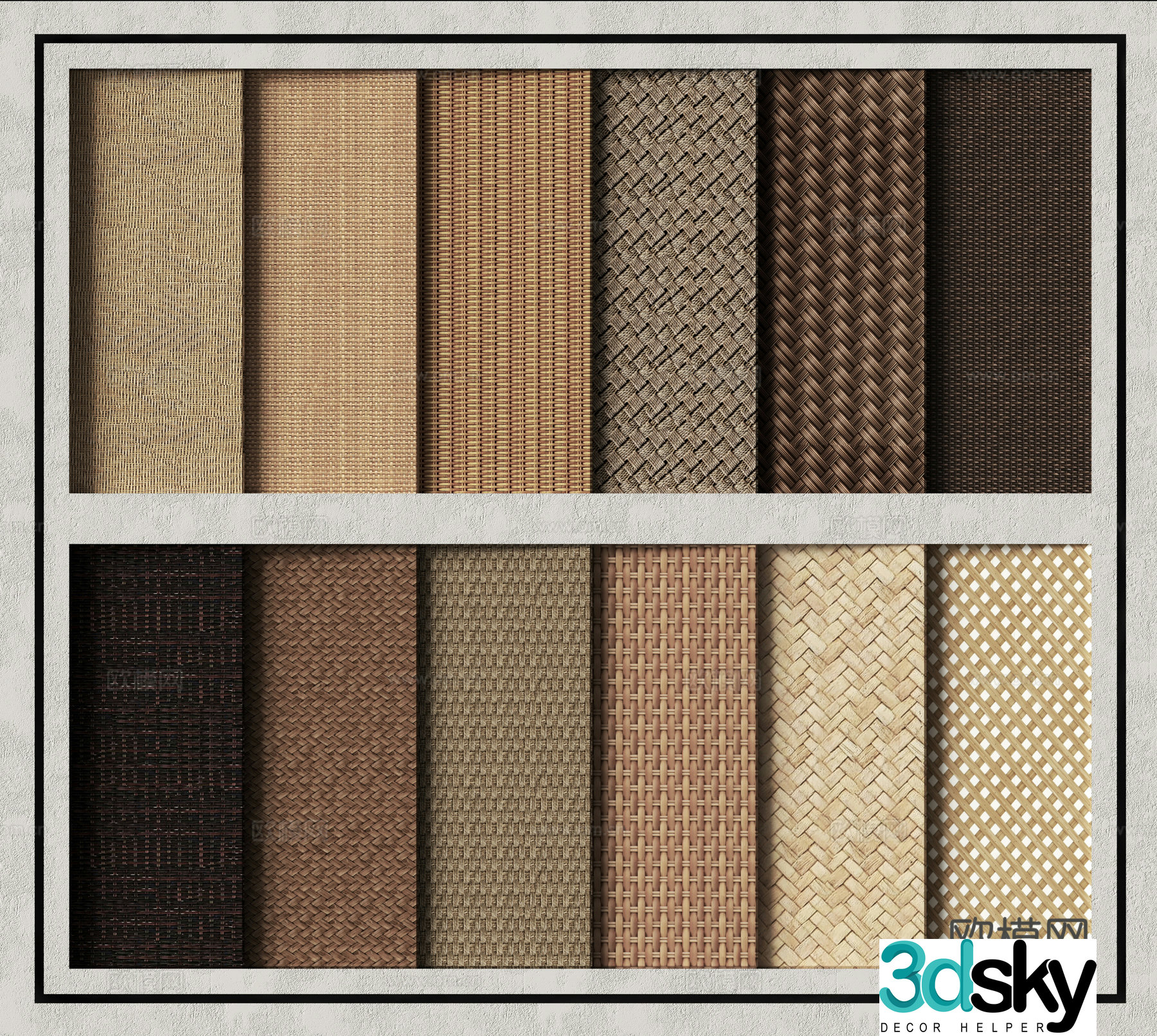 Modern rattan and bamboo material panel 3D model