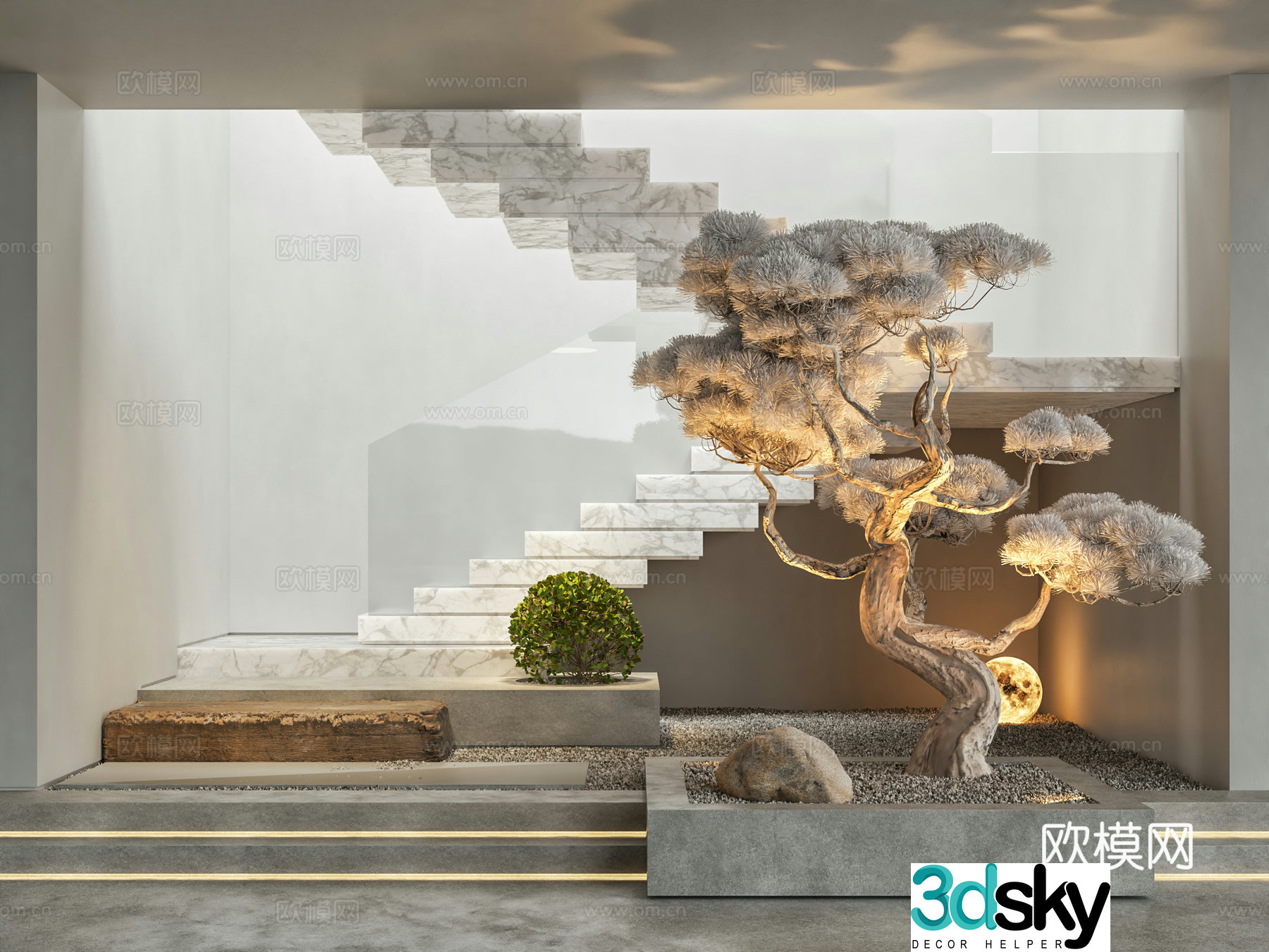 Indoor landscape staircase stairwell handrail staircase staircase landscape 3d model