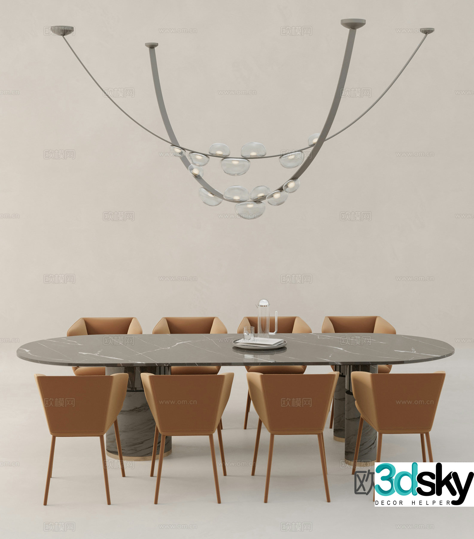 Modern dining table and chairs 3d model