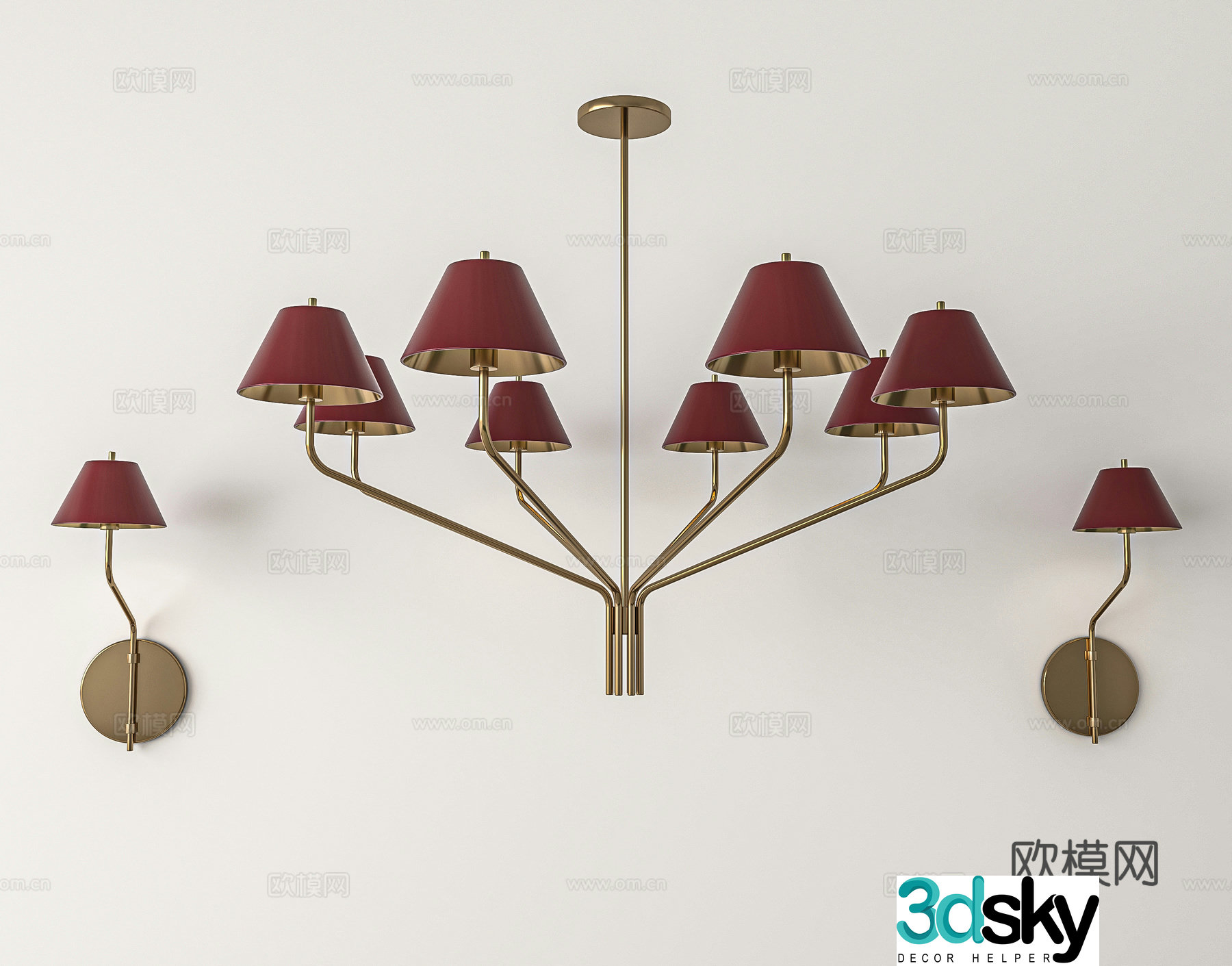 Light luxury multi-head chandelier 3D model