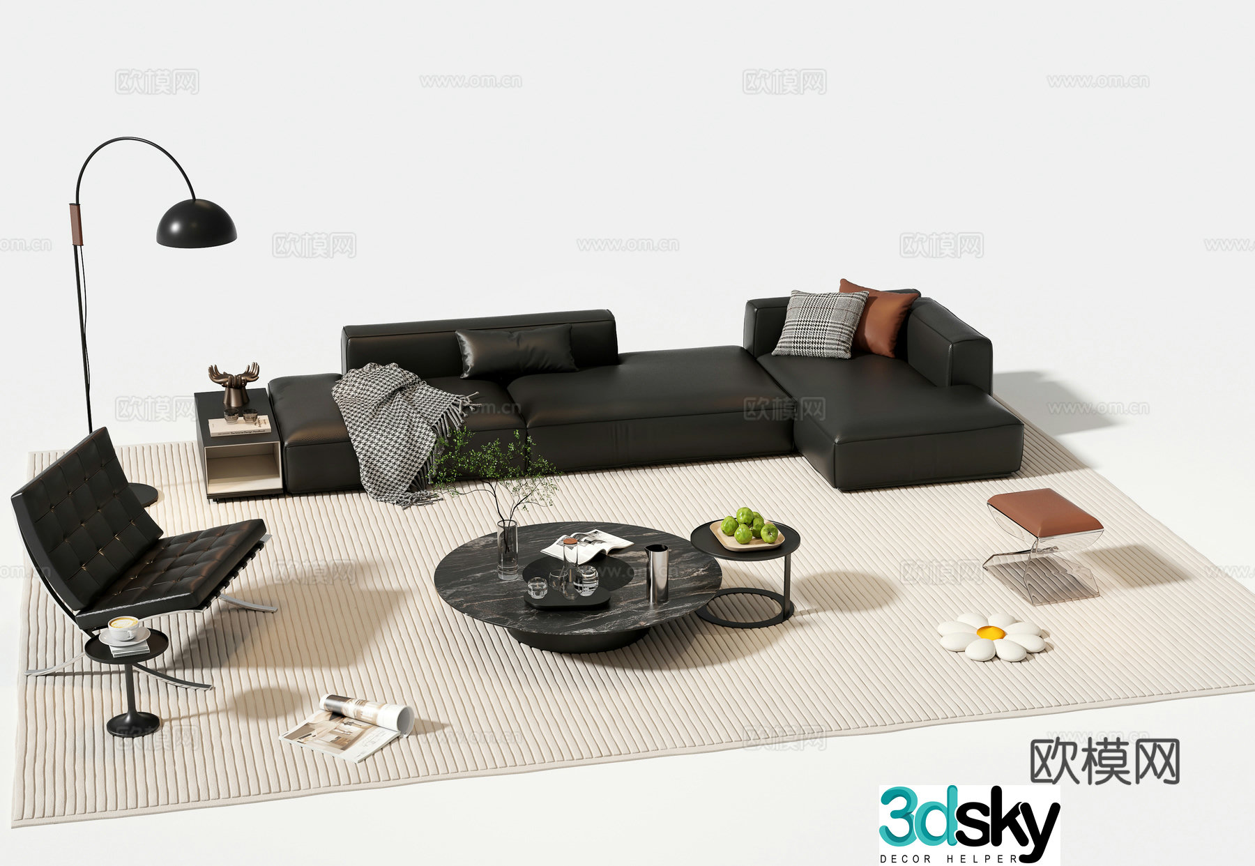 Italian sofa coffee table modular sofa 3d model
