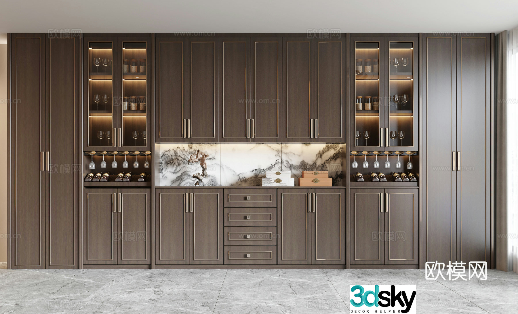 New Chinese style wine cabinet wine rack 3d model