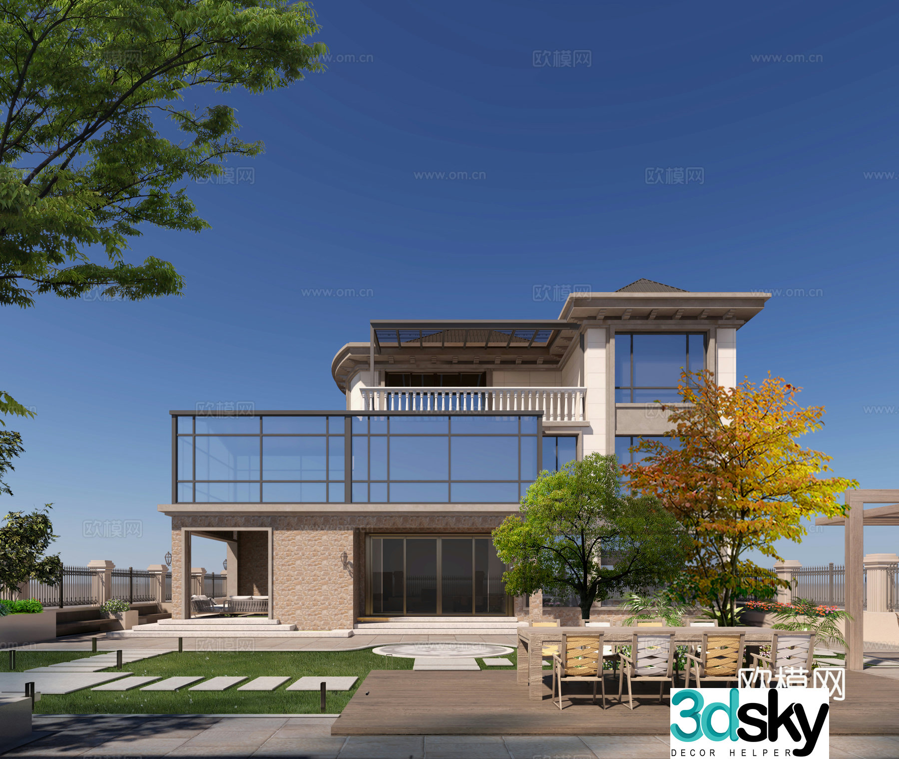 Modern villa exterior courtyard 3D model