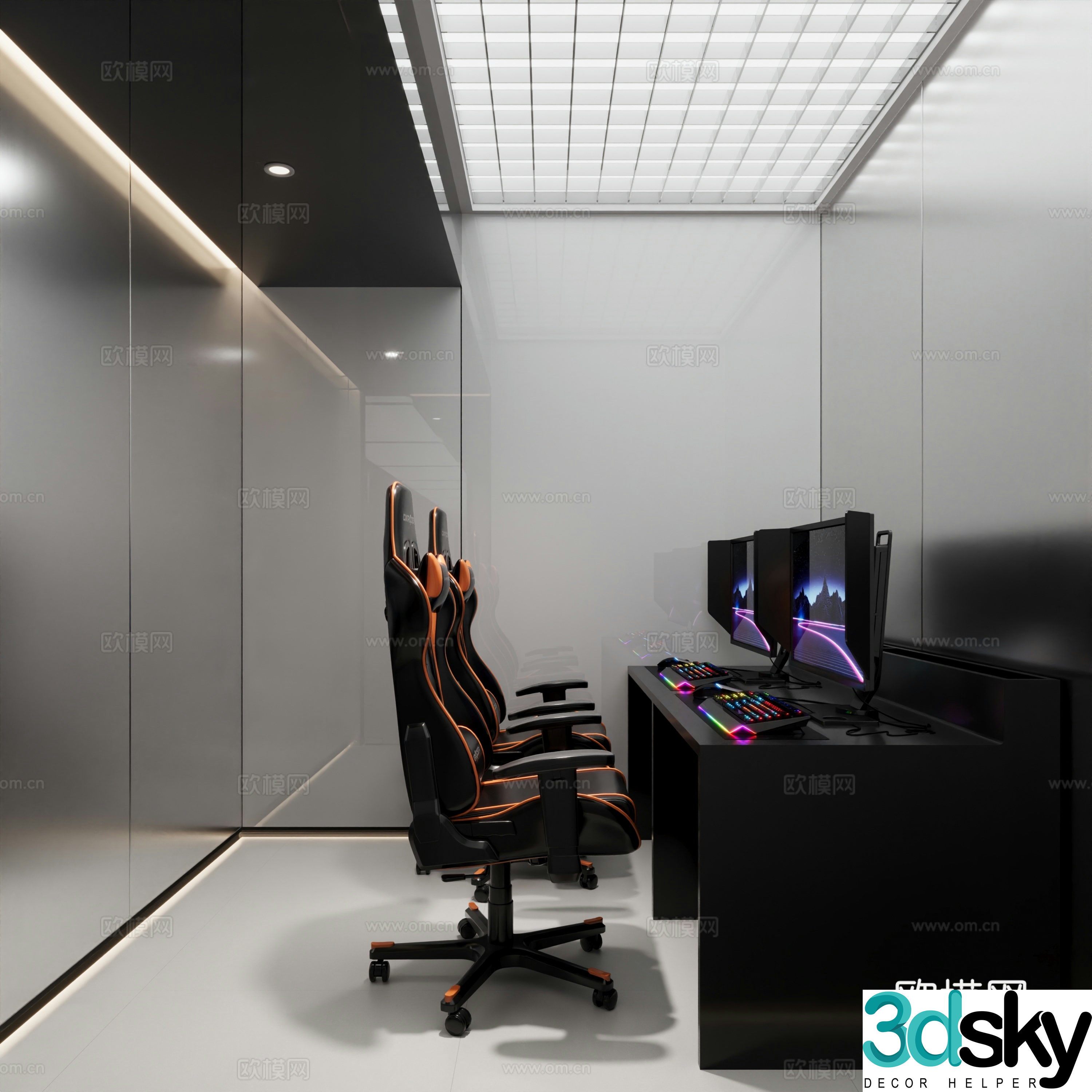 Modern internet cafe internet cafe double room 3d model