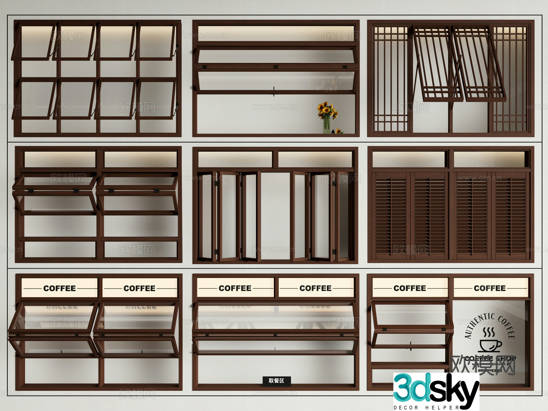 Medieval style folding windows up and down folding windows blinds sliding windows window 3D model