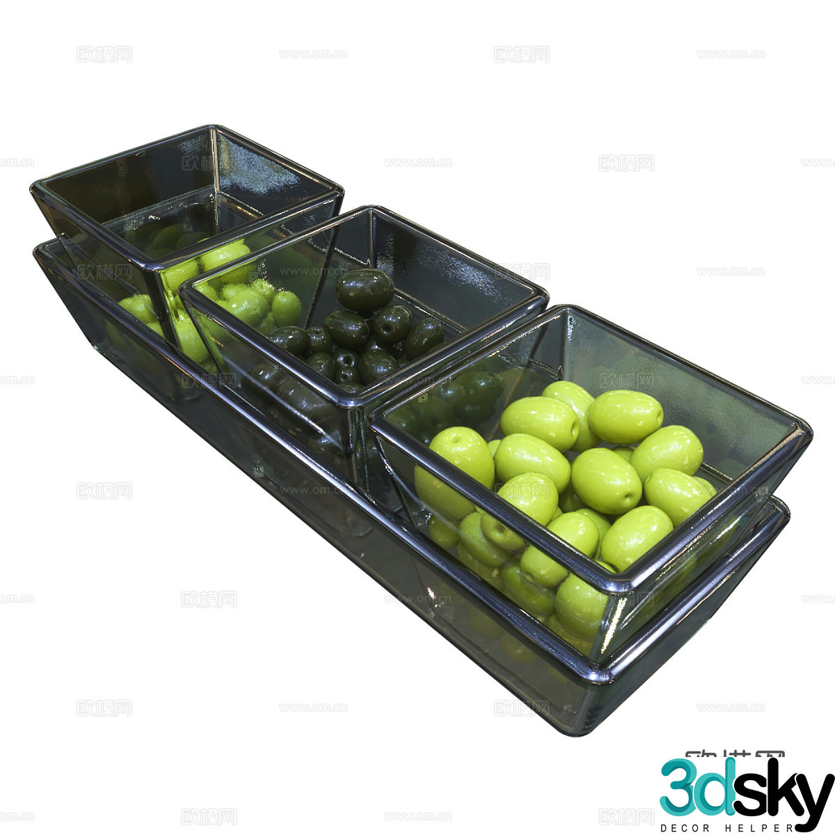 glass bowl olives fruit plate hors d’oeuvres 3d model