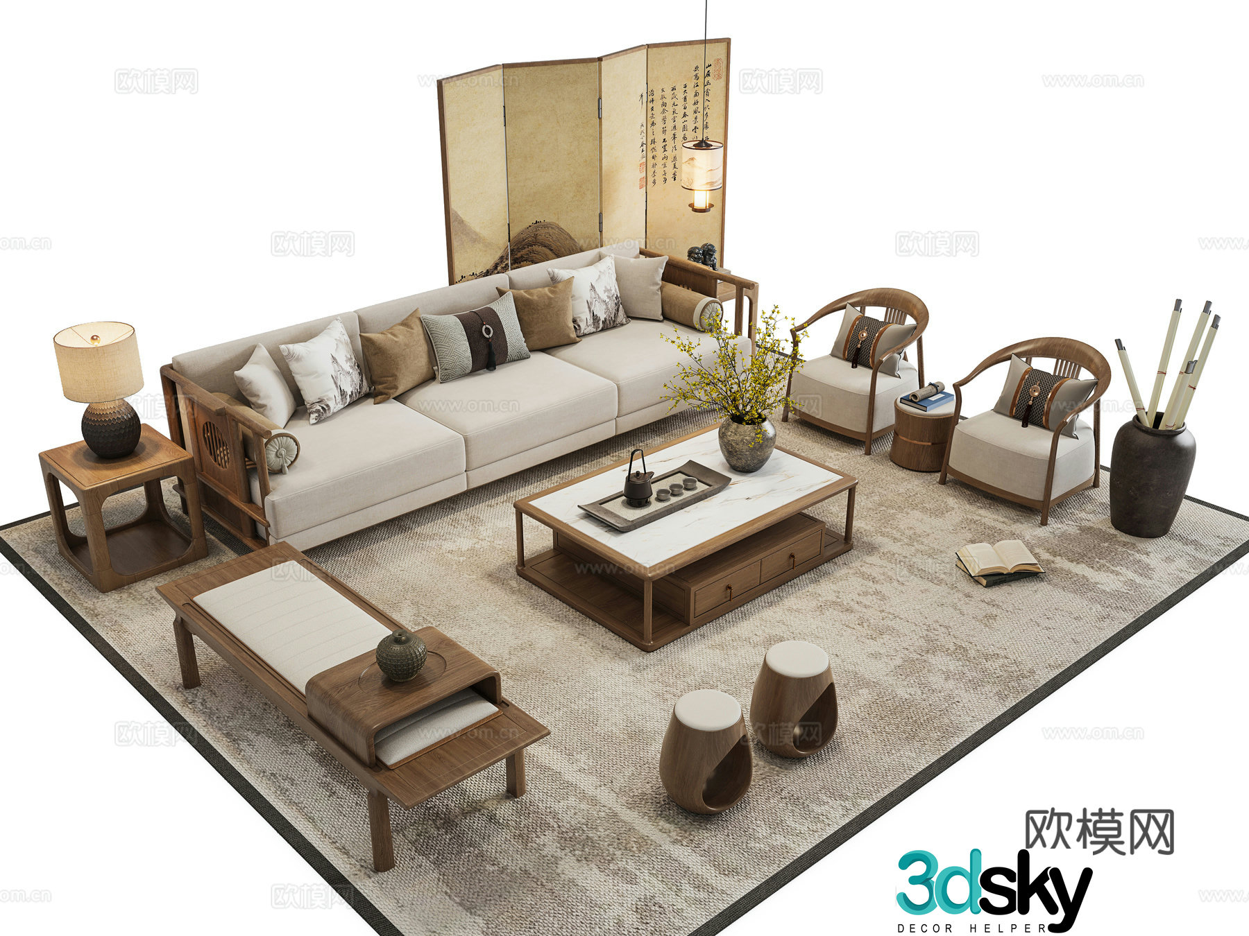 New Chinese style modular sofa 3d model
