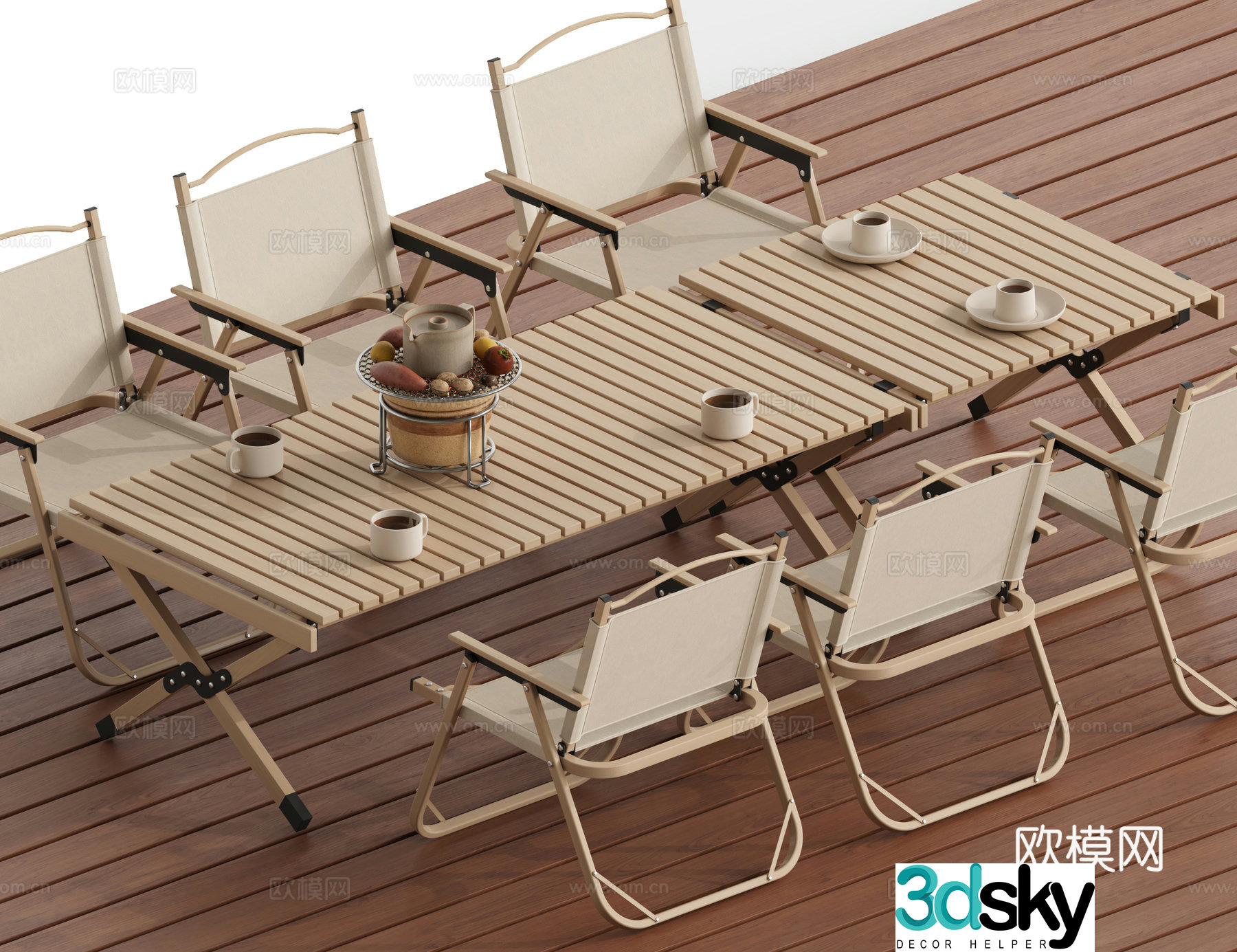 Outdoor table and chairs folding dining table and chairs 3d model
