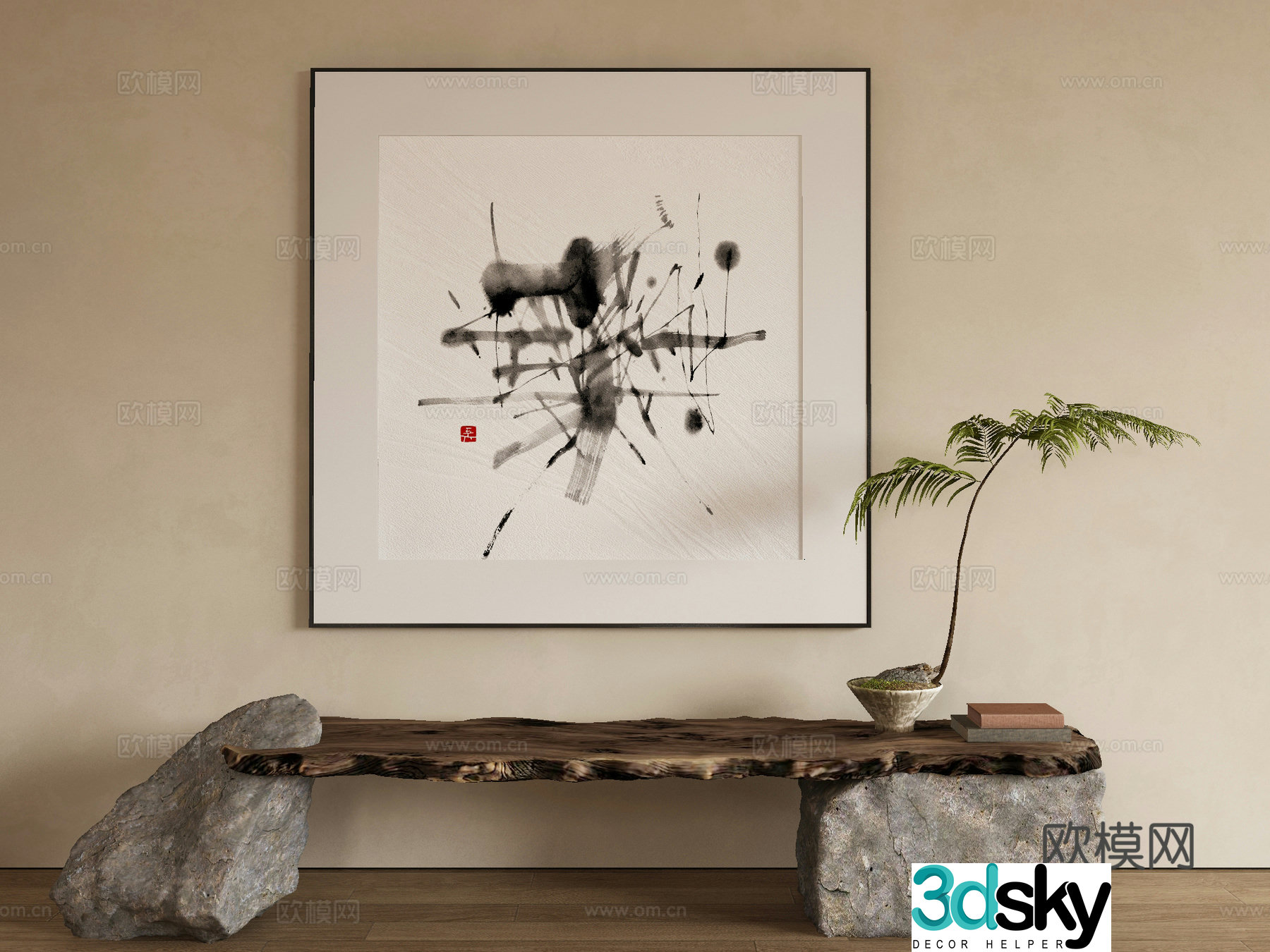 New Chinese texture painting decorative painting 3D model