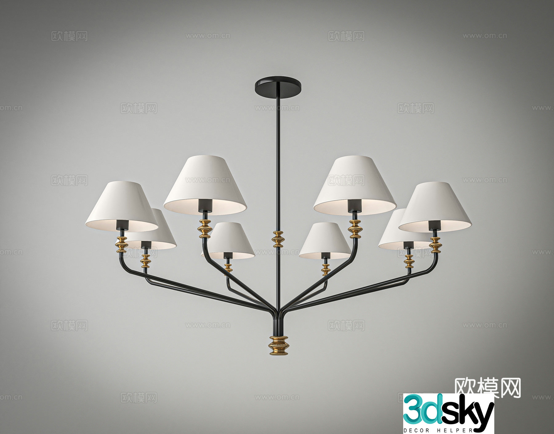 Modern multi-head chandelier 3d model