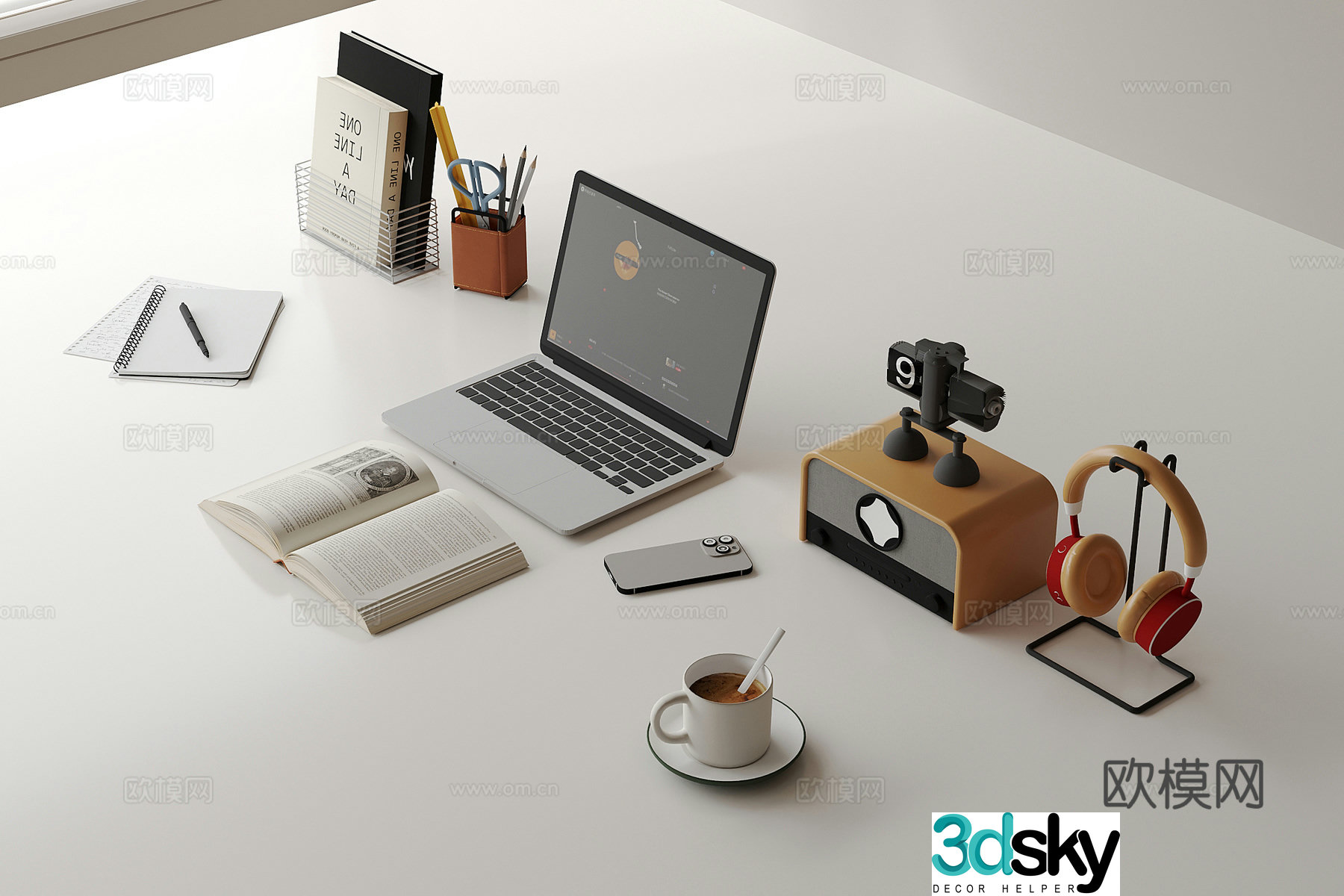 Modern notebook office supplies books desktop ornaments 3D model