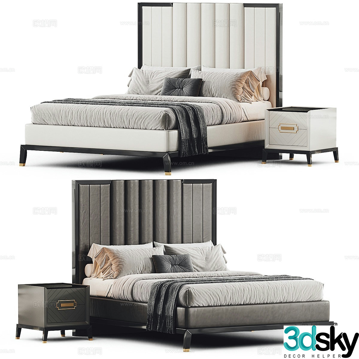 New Chinese style double bed 3d model