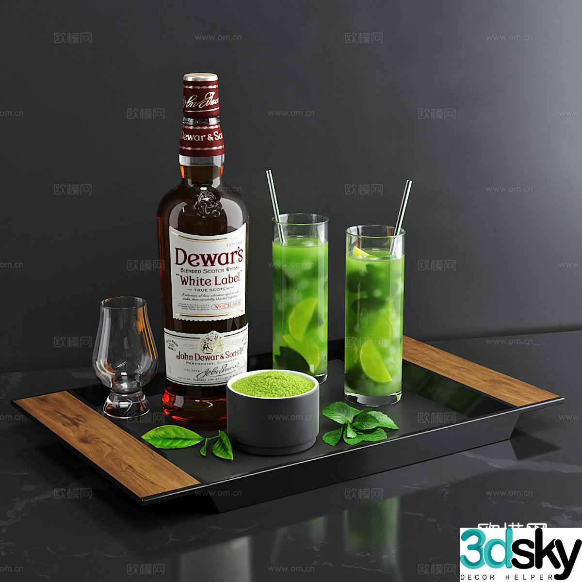 Drink decorations matcha cocktail wine 3D model