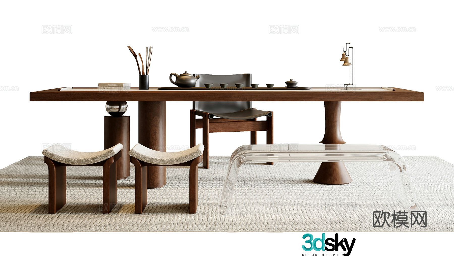 Medieval style tea table and chairs 3d model