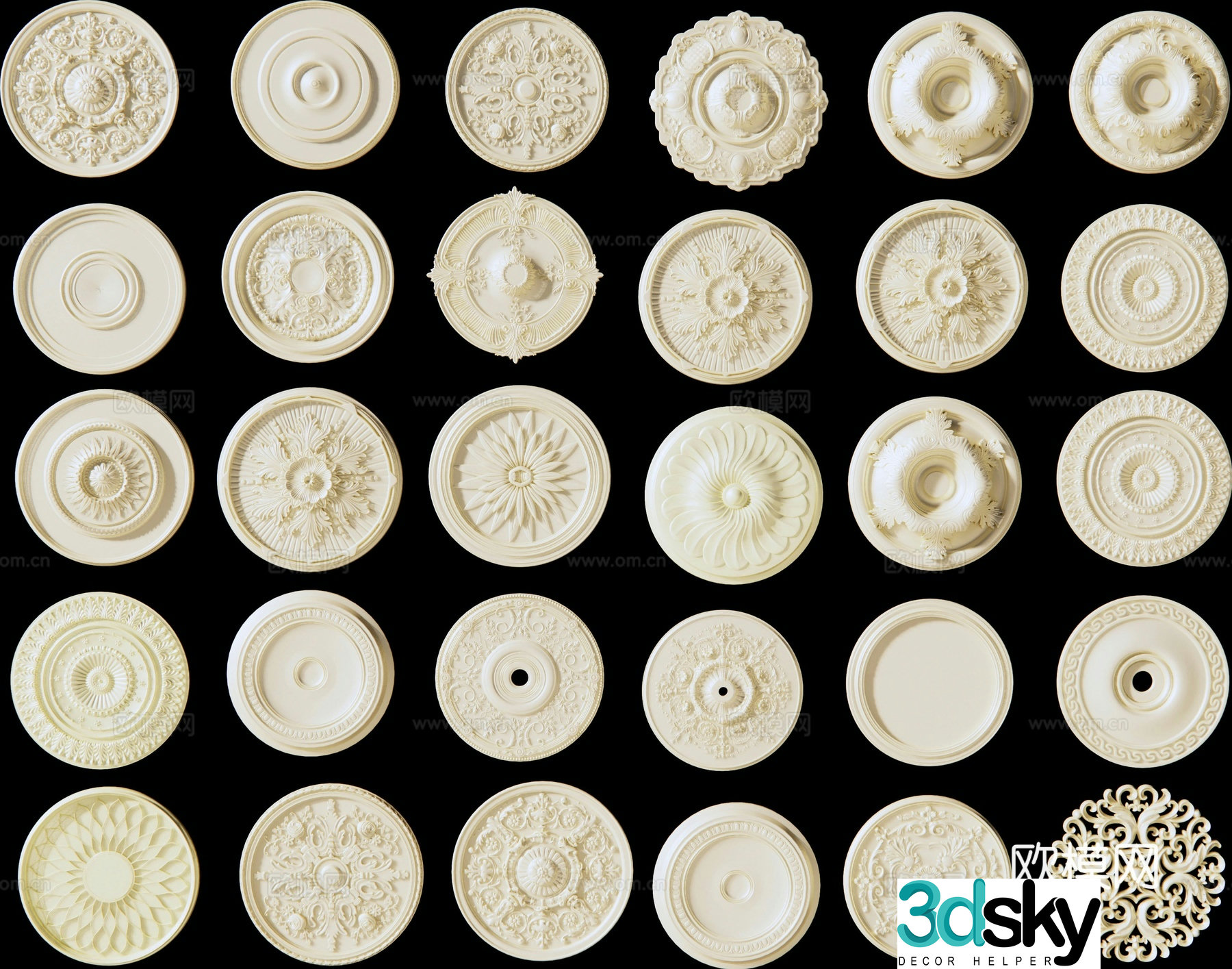 European style lamp panel plaster carved lamp panel disc round lamp holder 3D model