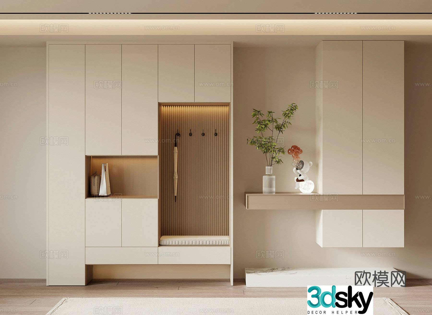Cream style shoe cabinet 3d model