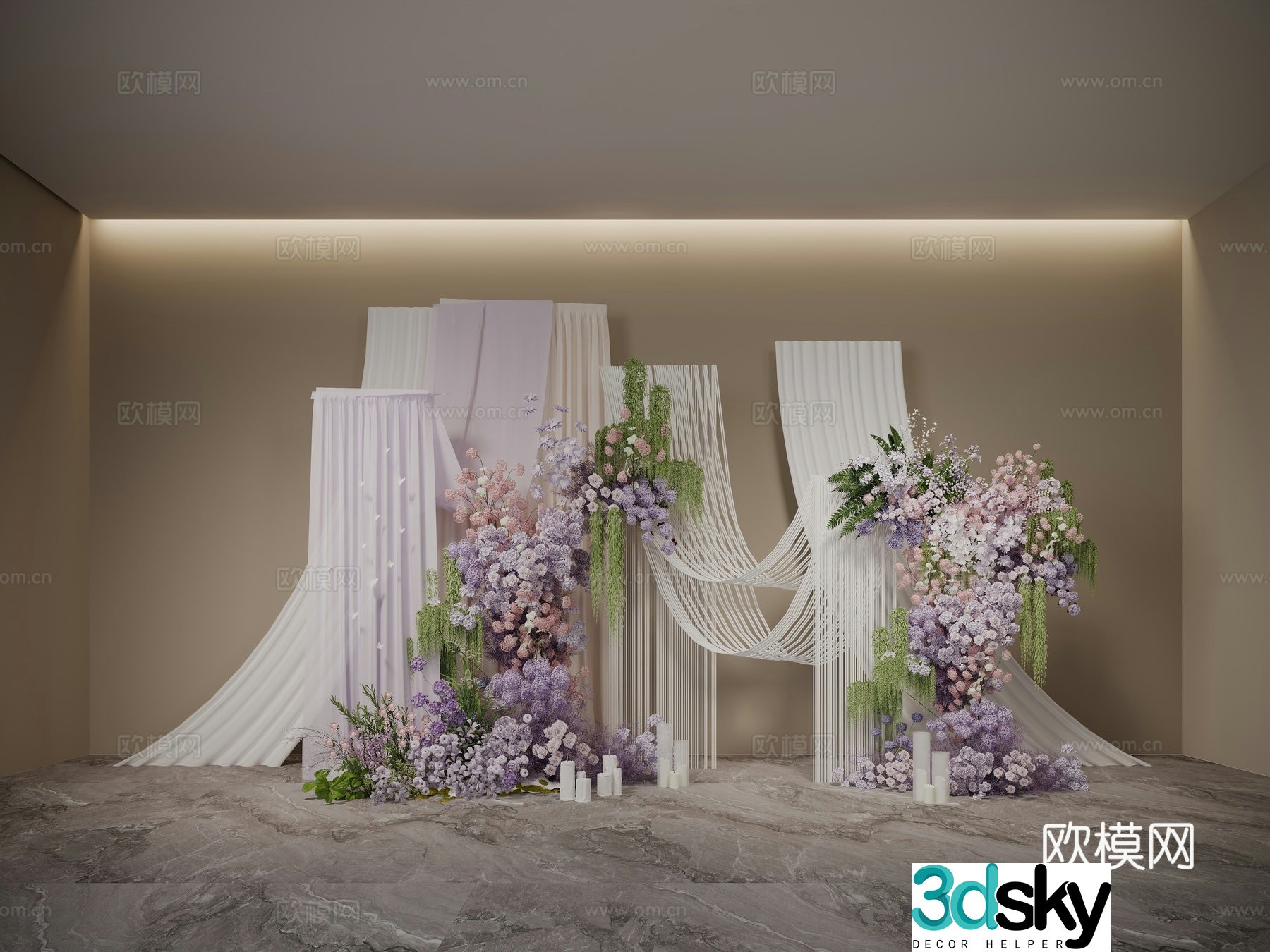 Pink and purple display floral display hydrangea curtain 3D model