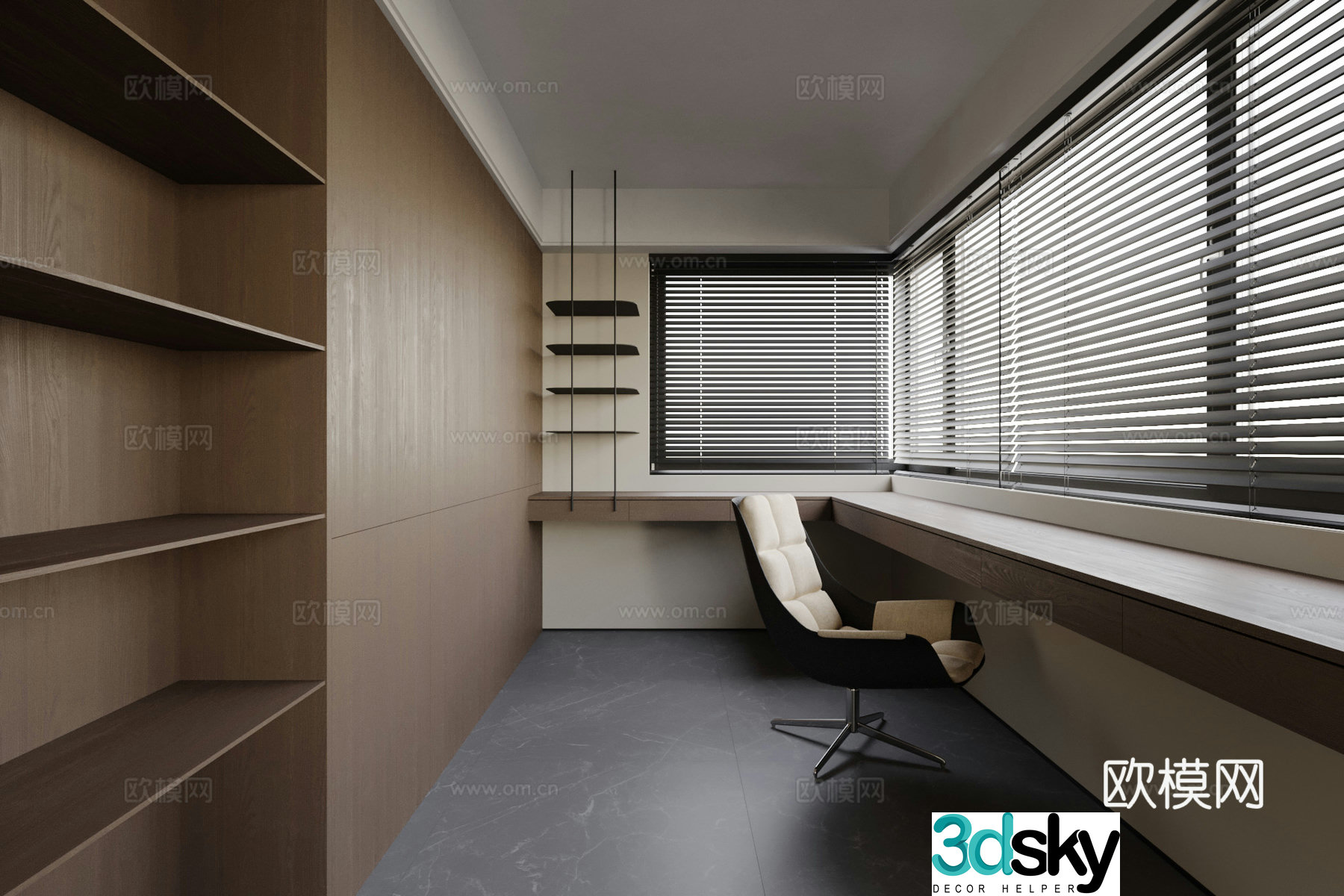 Modern study room 3d model