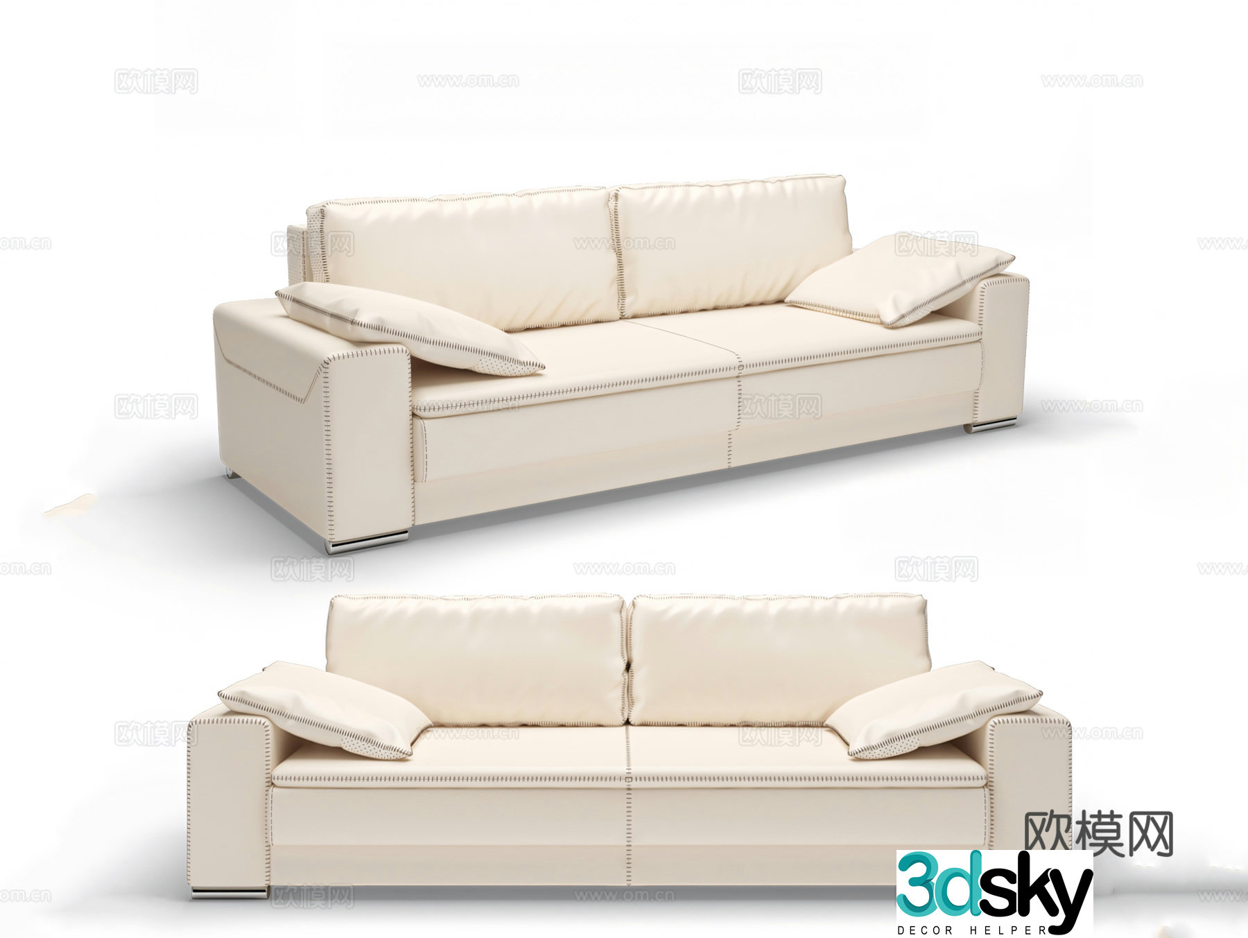 Double sofa white sofa leather sofa 3d model