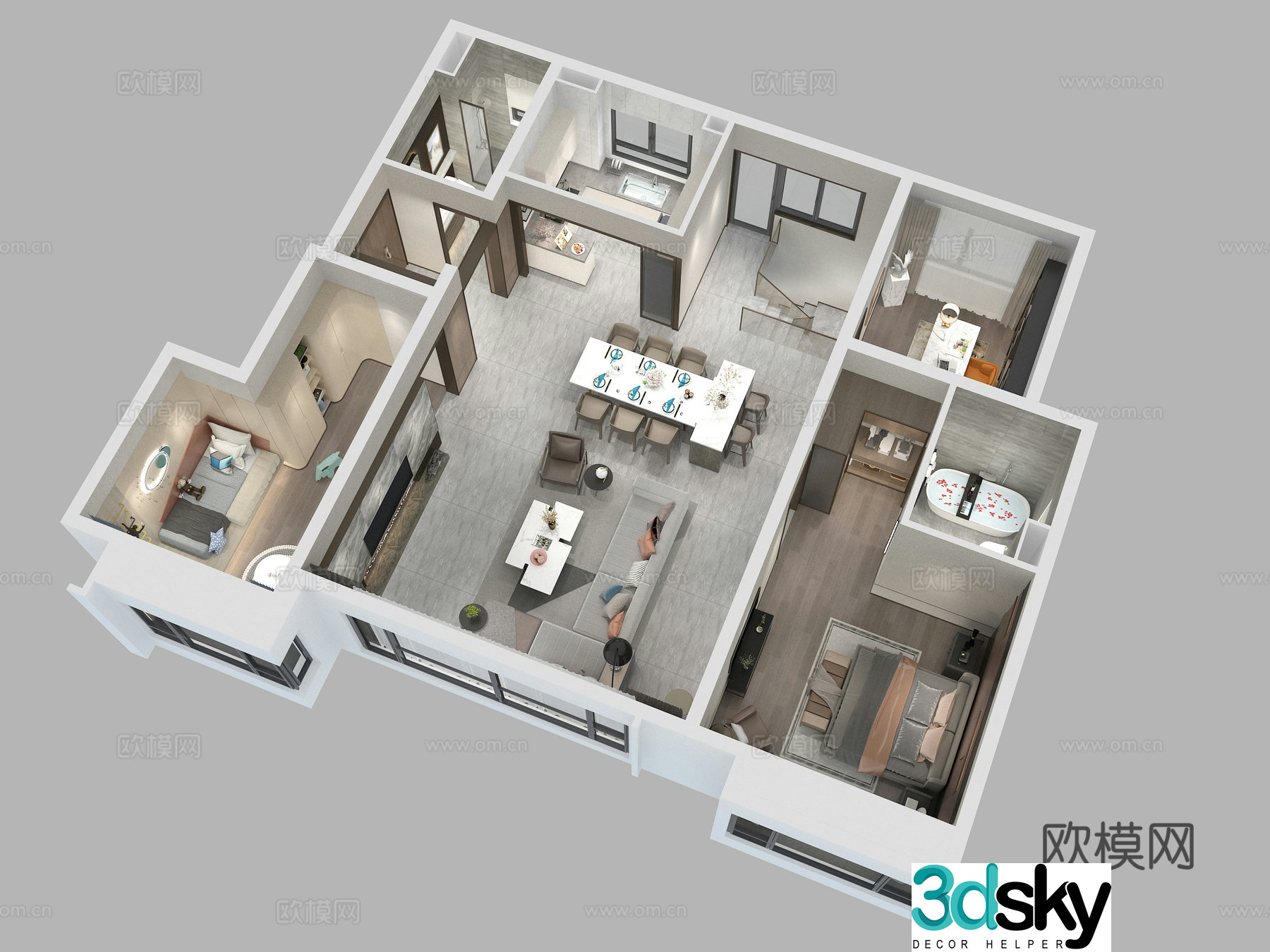 Aerial view 3D model of home decoration model room