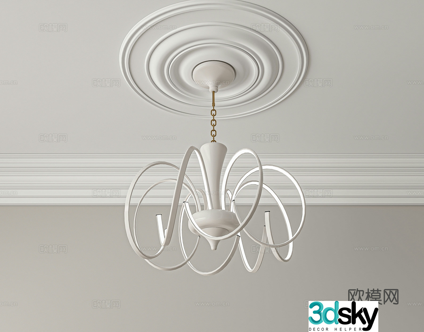 Cream style art chandelier 3d model