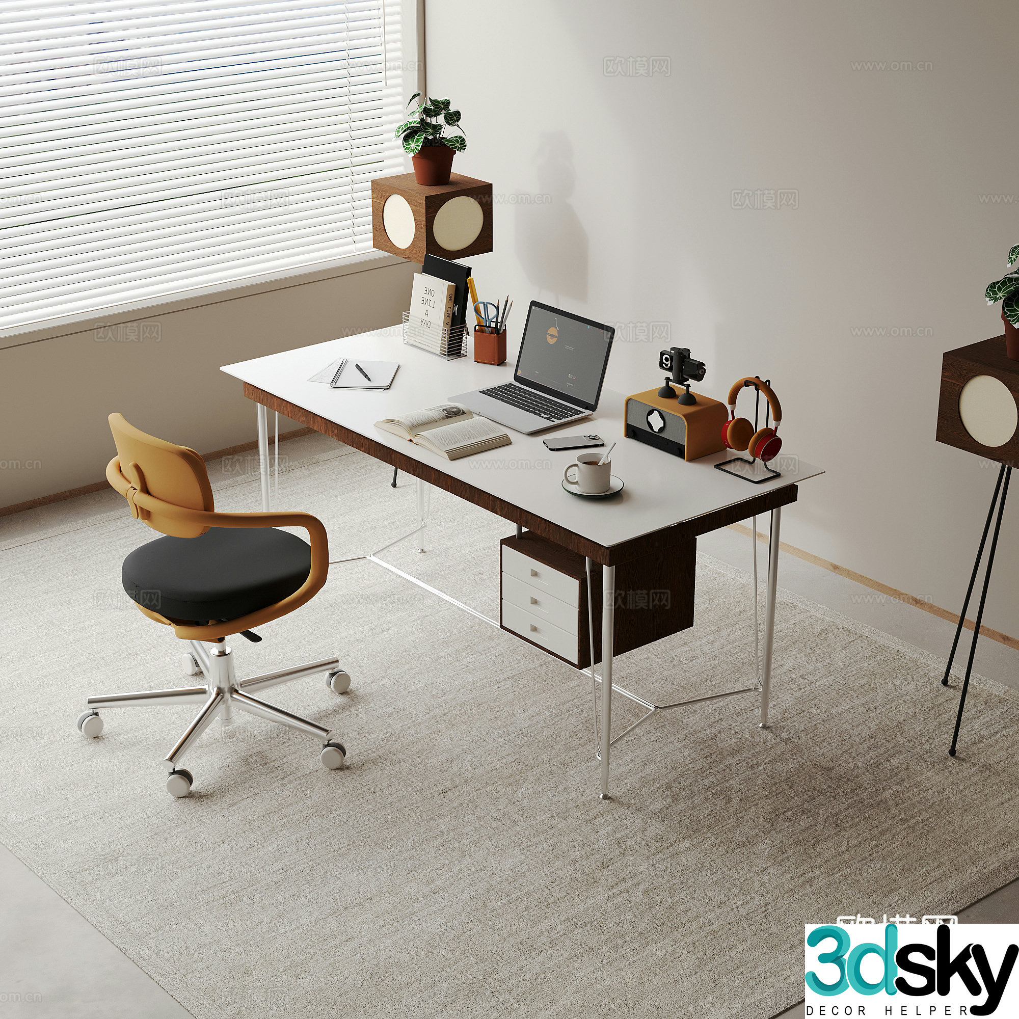 Medieval style desk computer desk swivel chair 3d model
