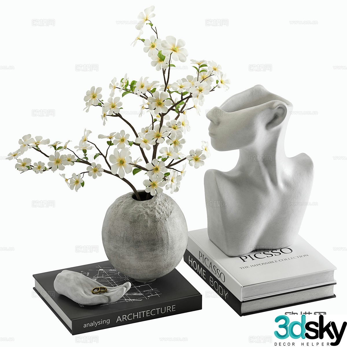 Modern jewelry vase books 3d model