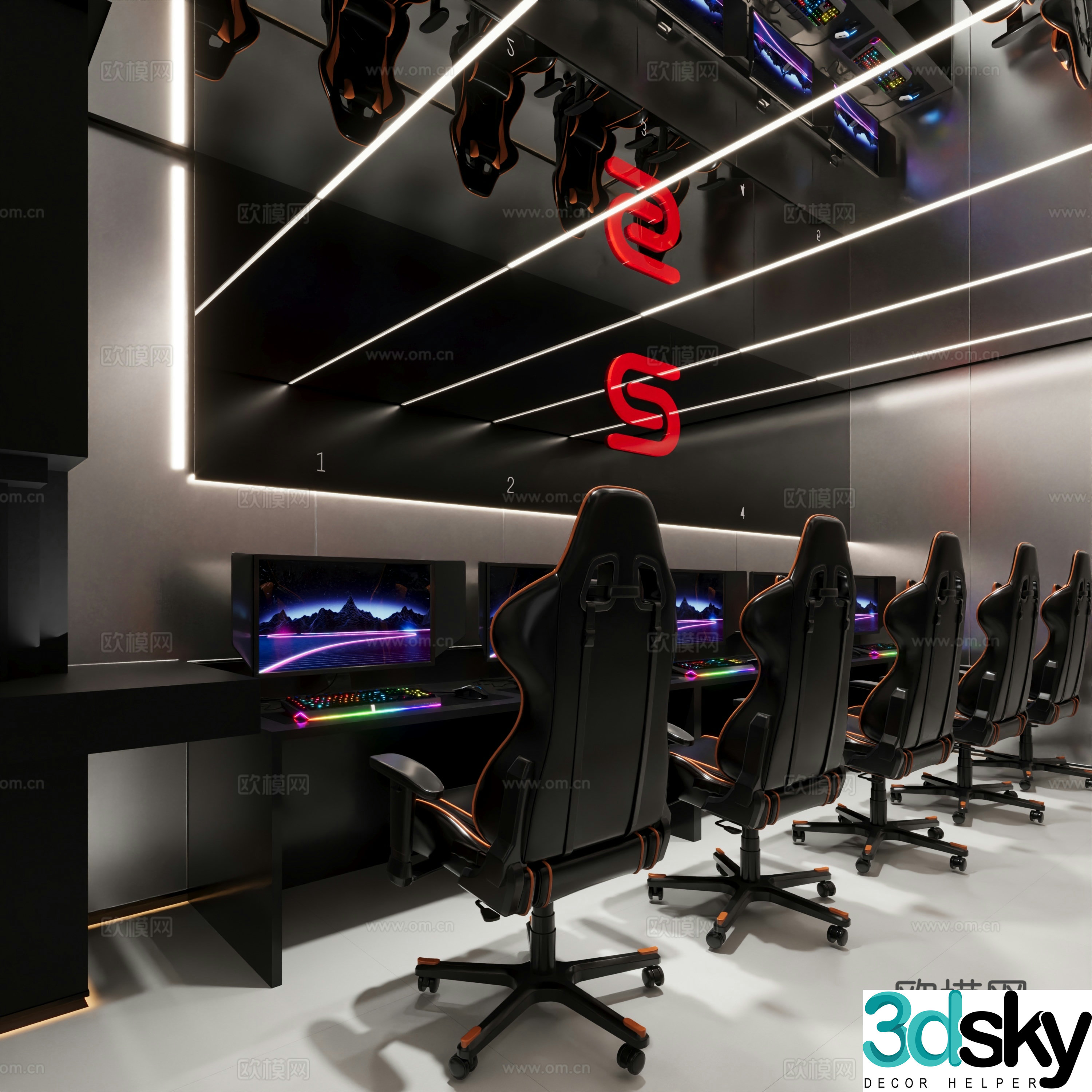 Internet cafe multi-person room E-sports Internet cafe 3D model