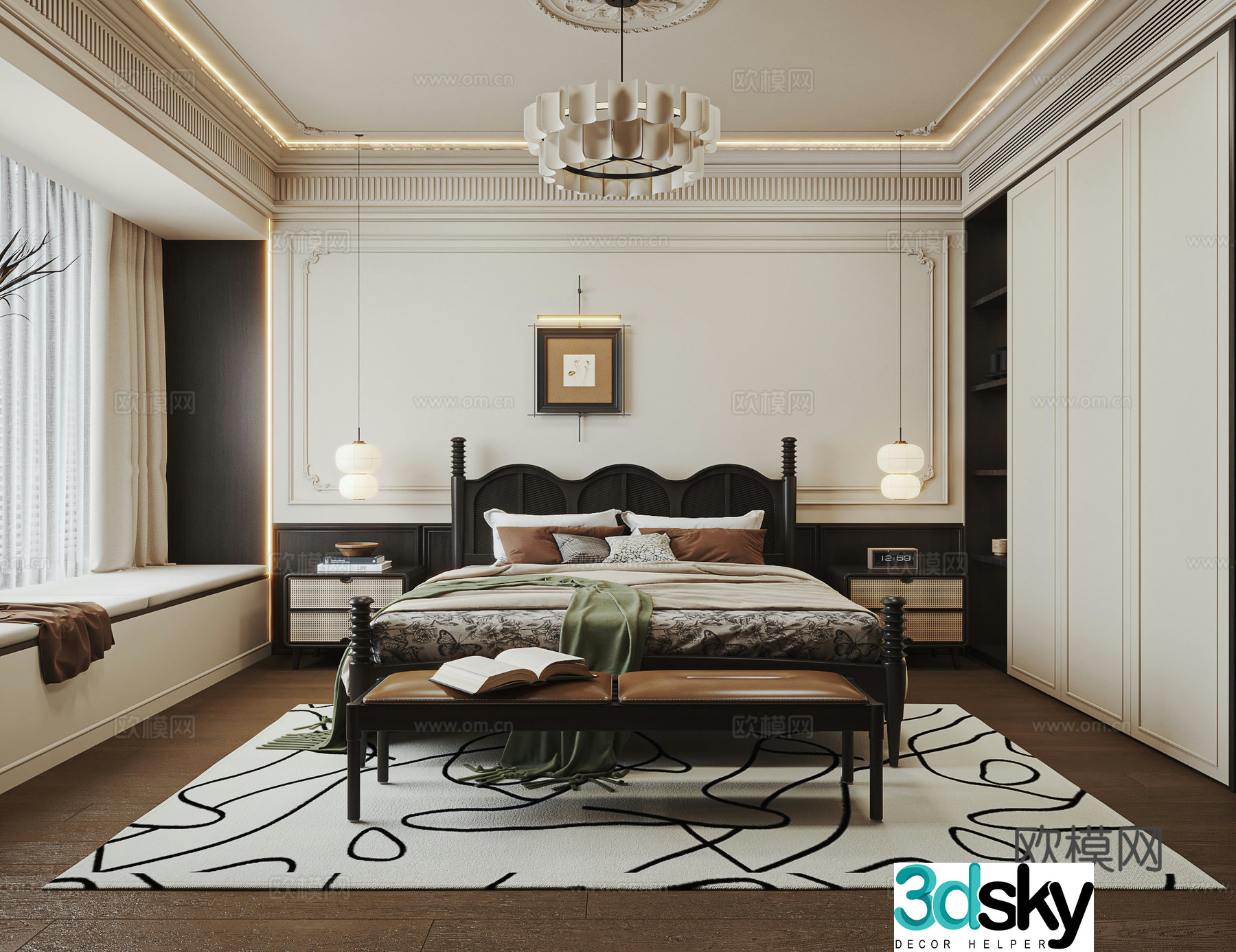 French retro bedroom master bedroom 3d model