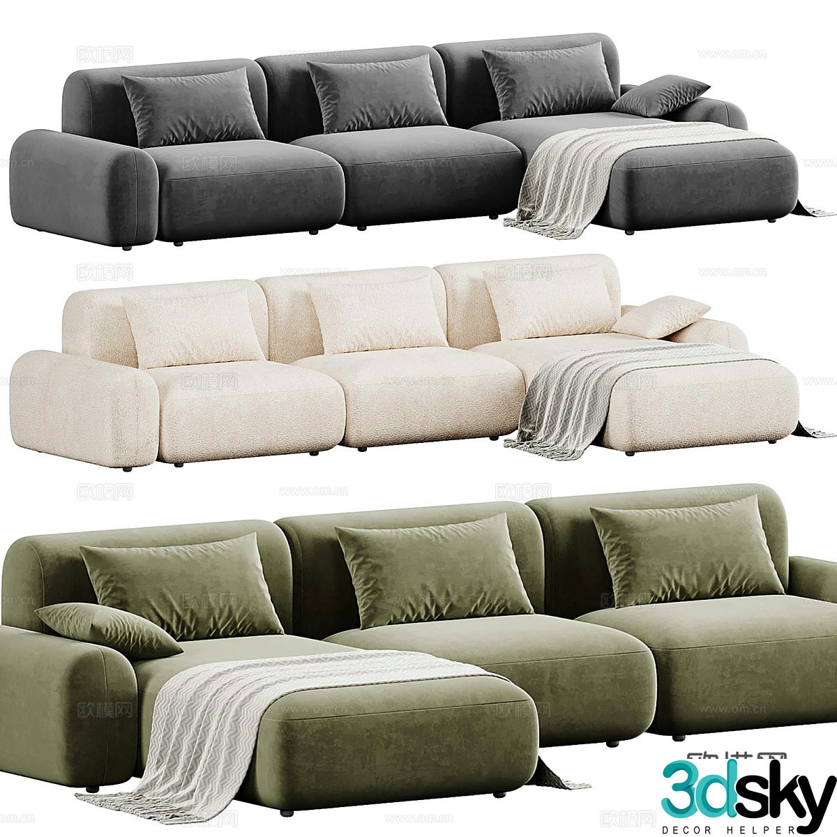 Modern corner sofa multi-person sofa 3d model