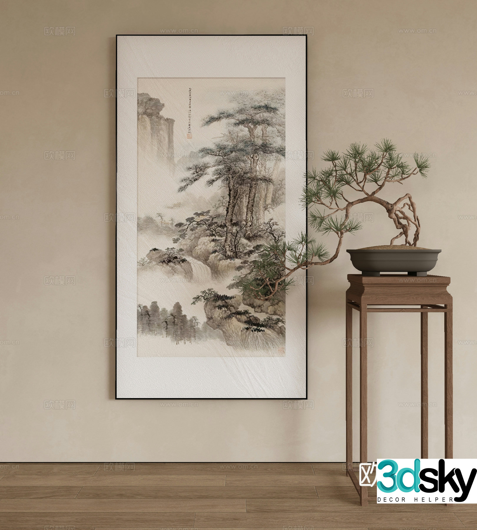 New Chinese style landscape painting decorative painting 3D model