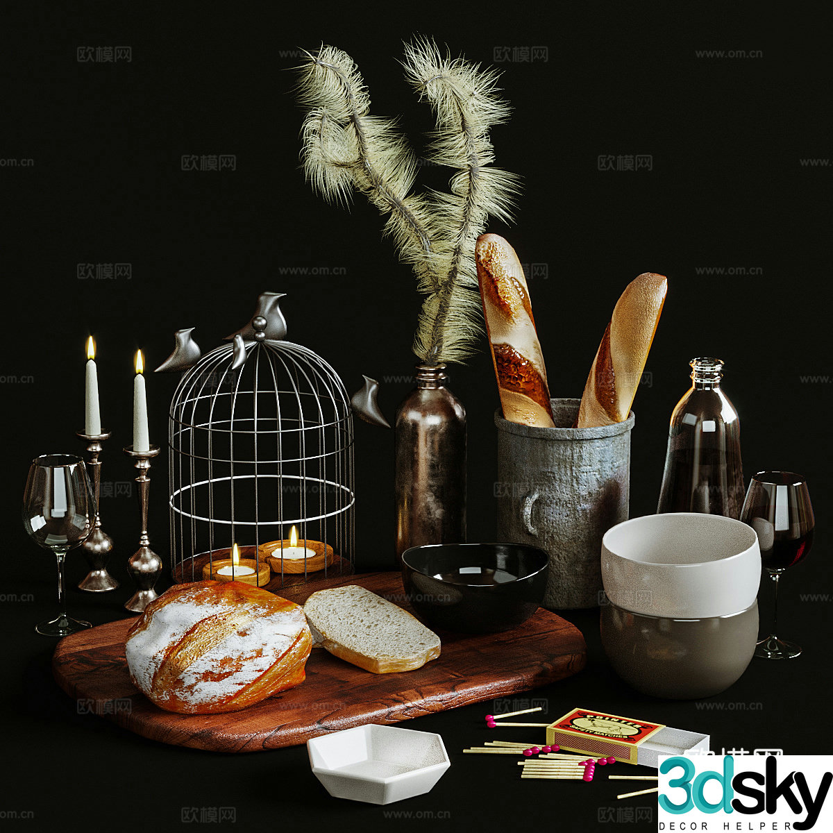 kitchen supplies bread birdcage dishes 3d model