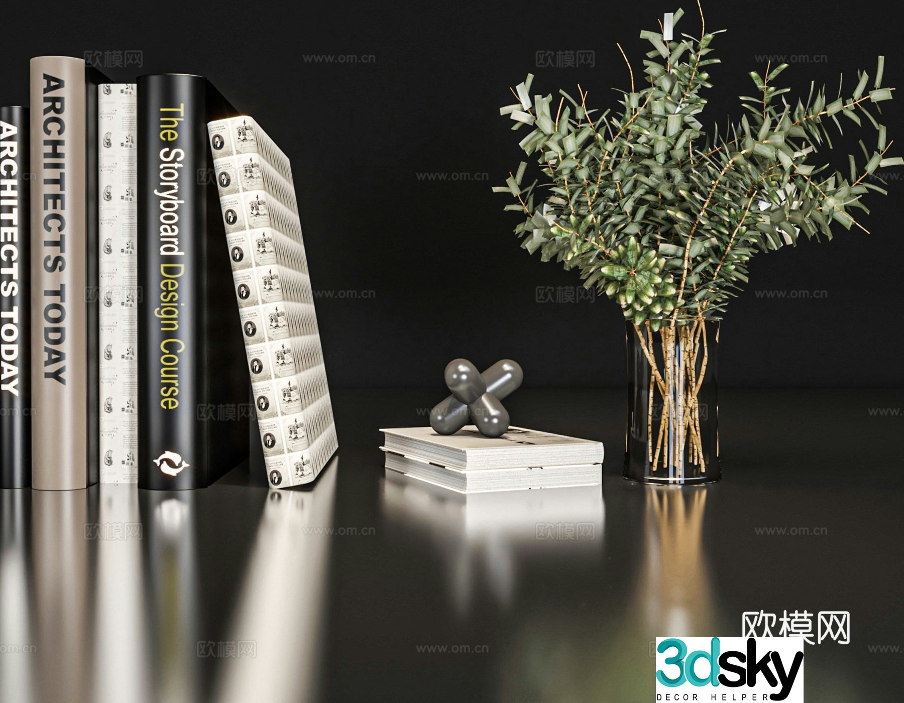 Decoration ornaments books vase 3d model