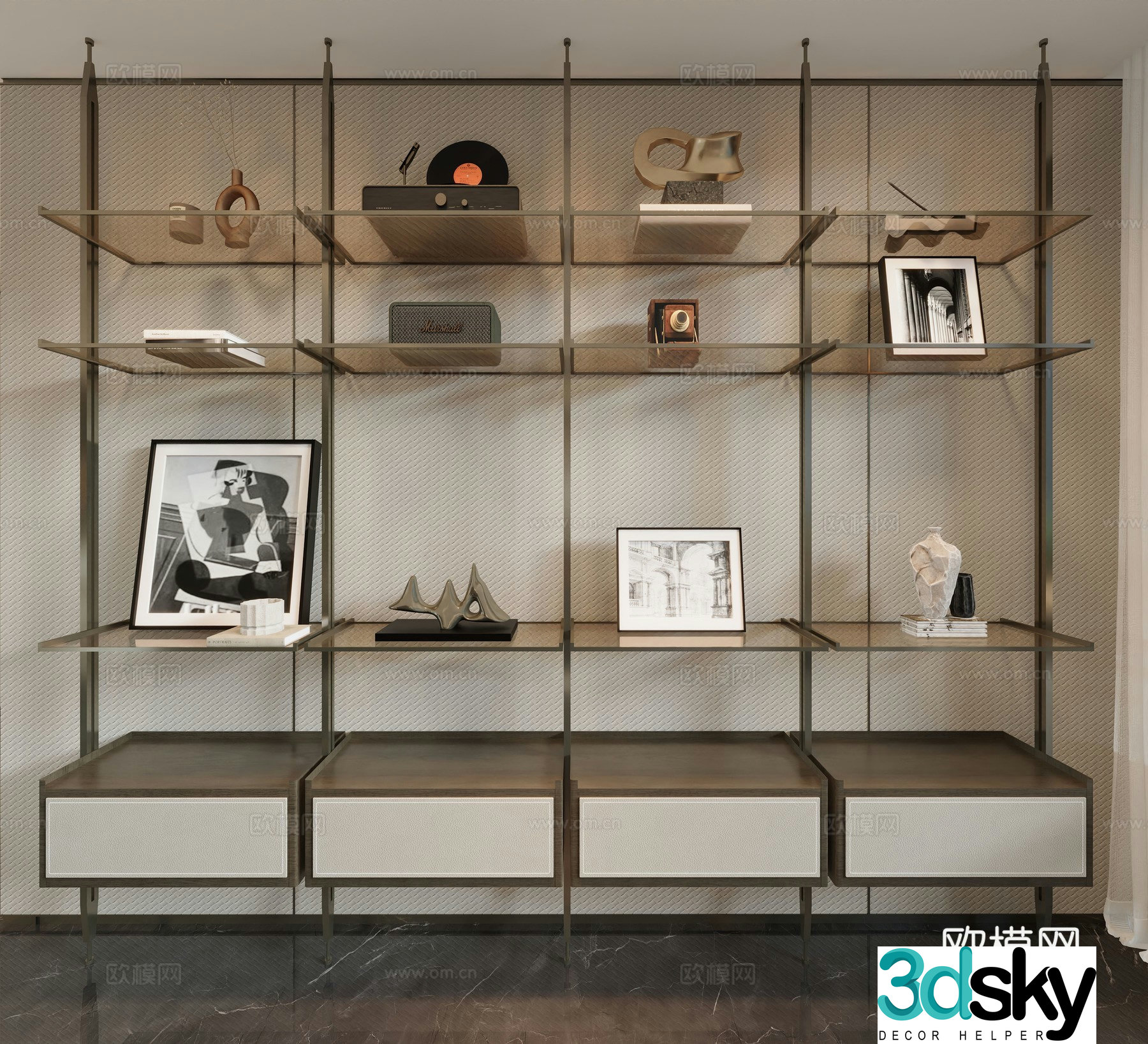 Modern bookshelf storage rack 3d model