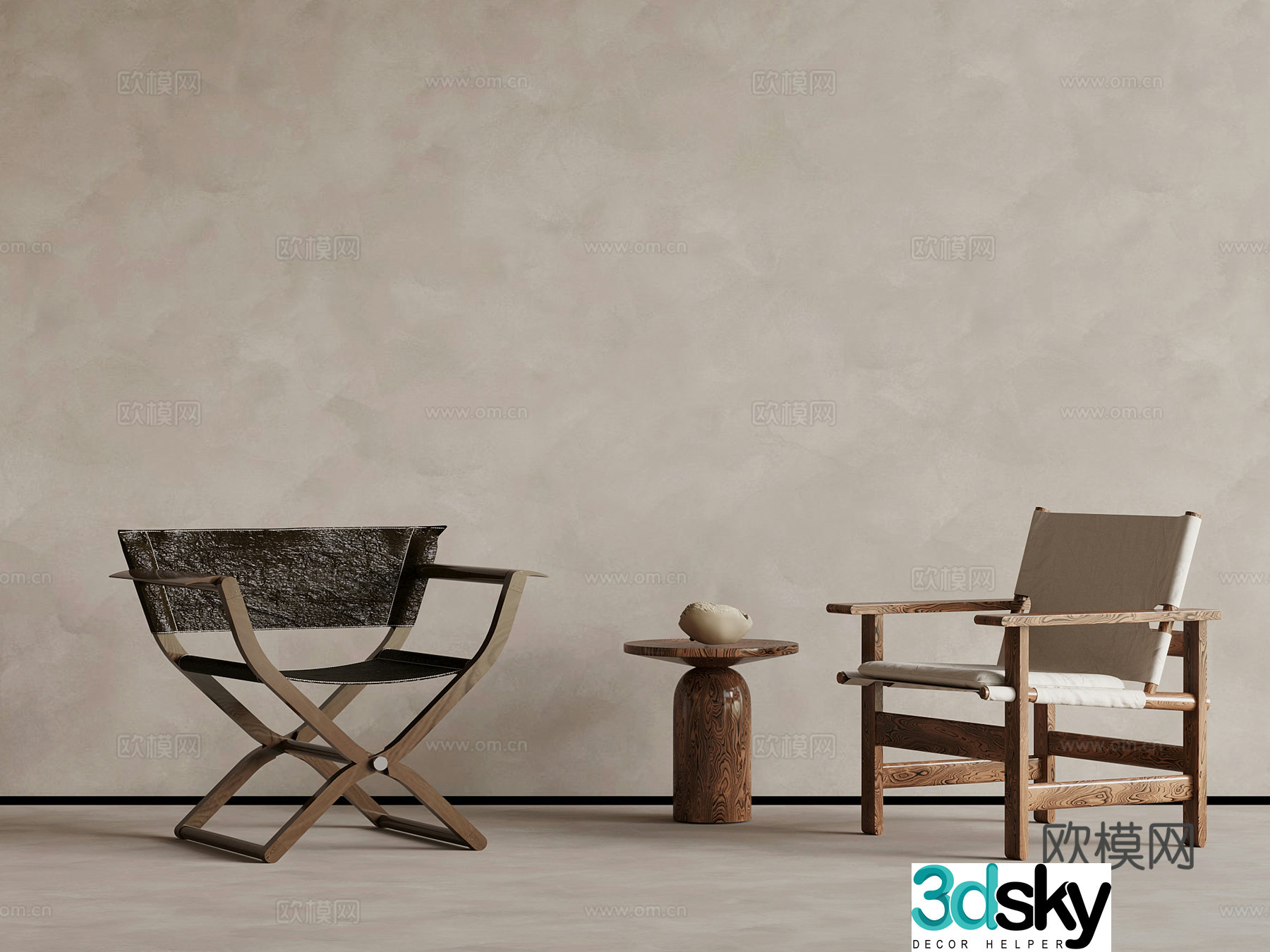 Medieval style leisure chair armchair side table 3d model