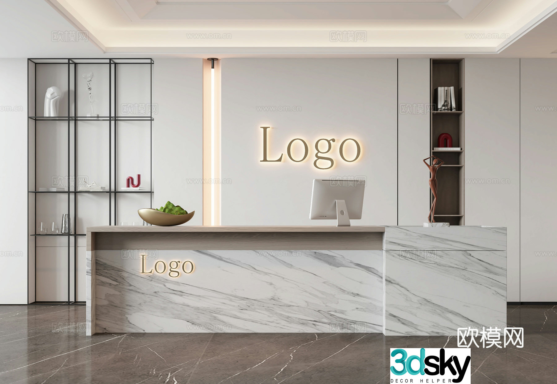 Modern office front desk 3d model