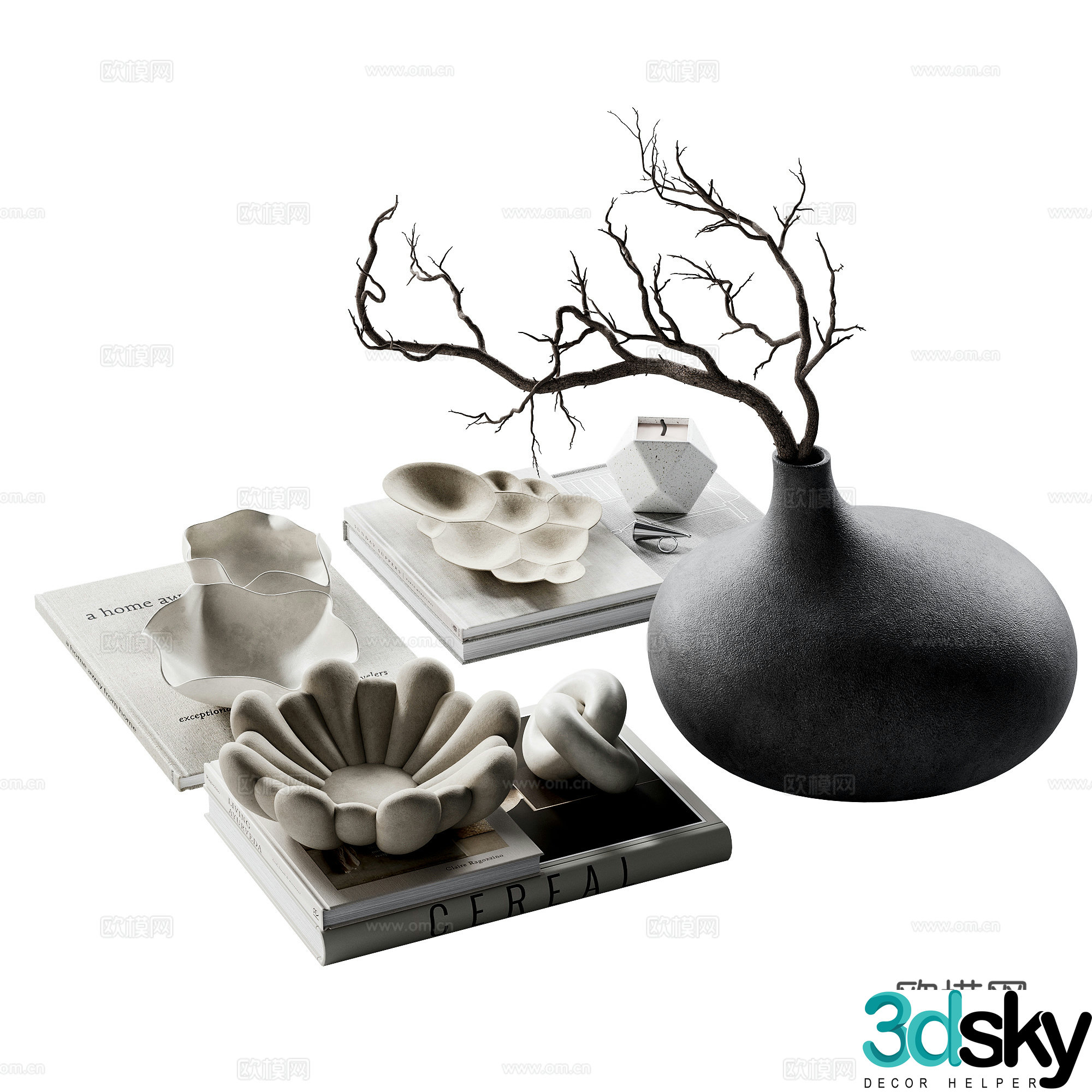 Modern jewelry ornaments dead branch vase books 3d model