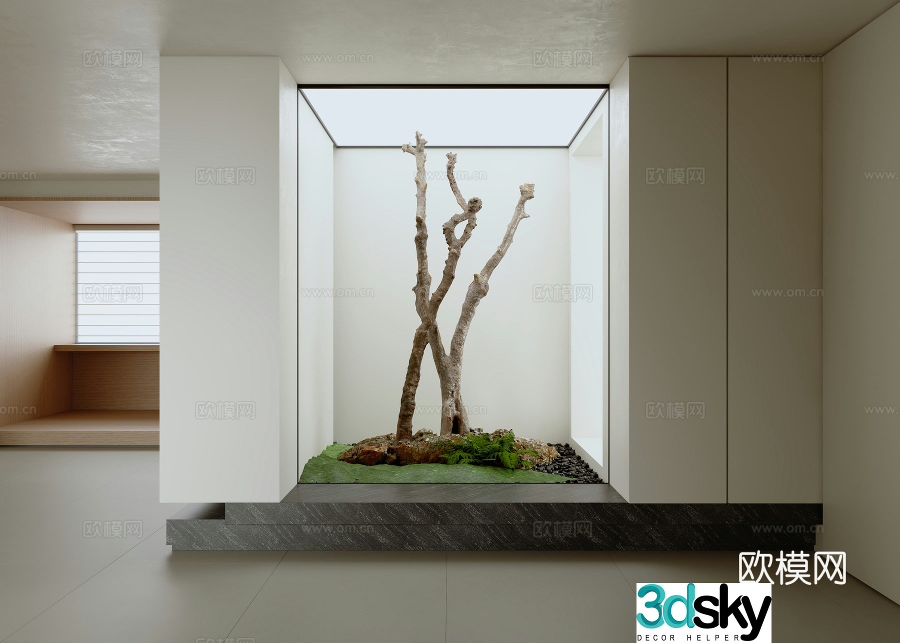 Modern entrance landscaping indoor landscape dead tree landscape 3D model