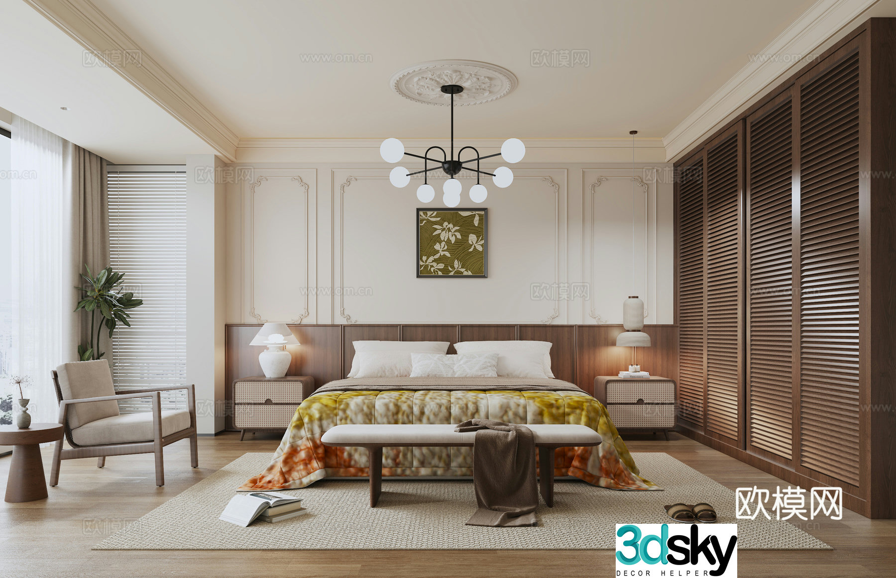 French retro bedroom master bedroom 3d model