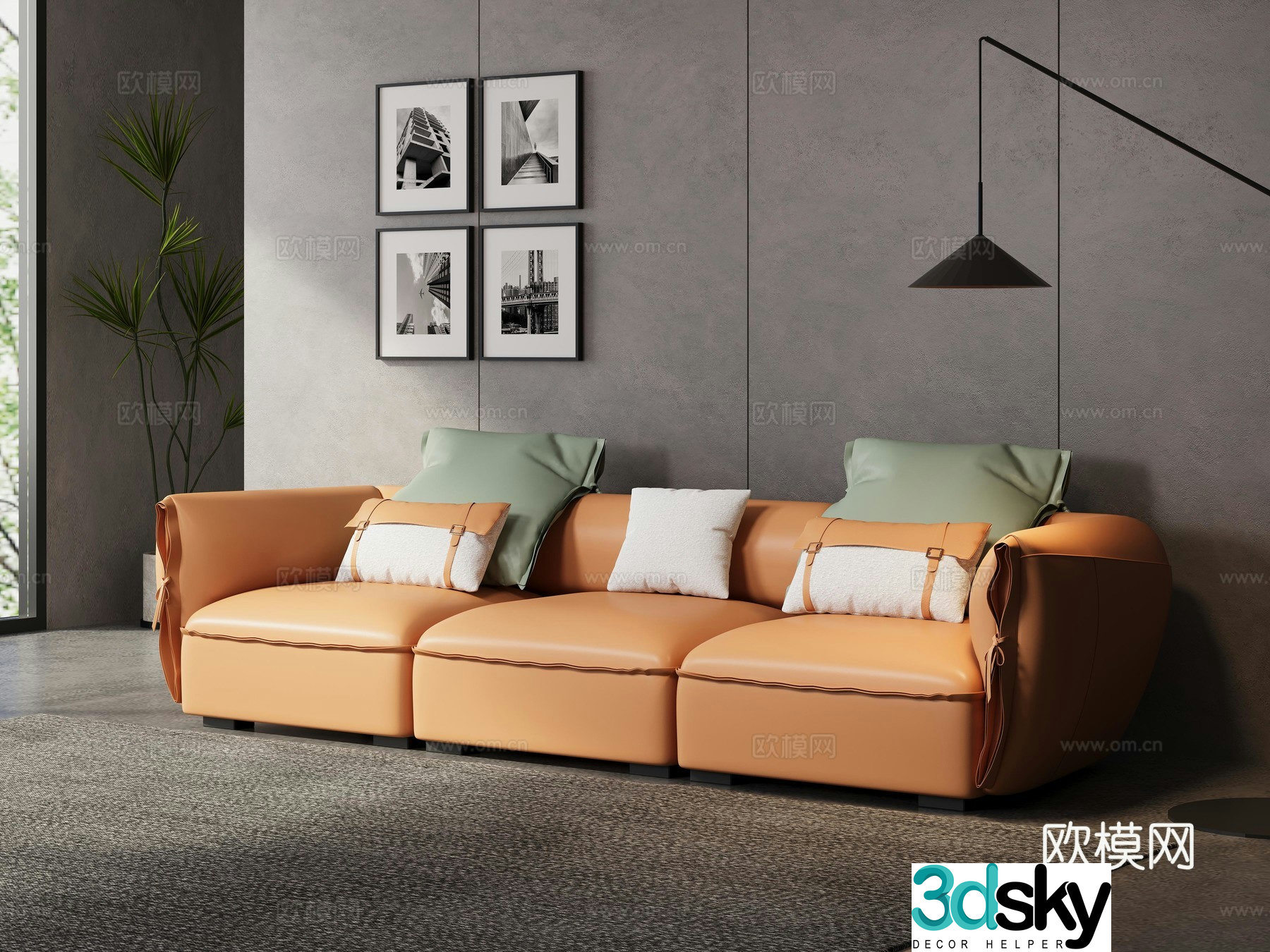 Three seater sofa leather sofa 3d model