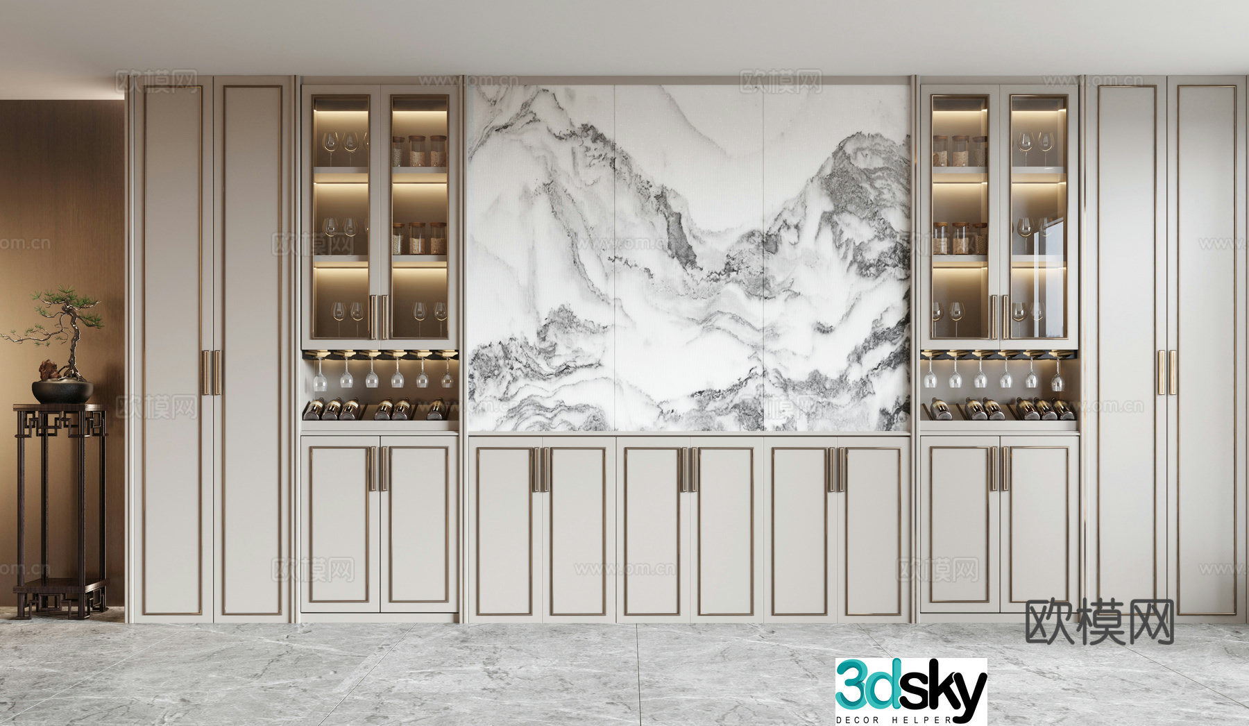 New Chinese style wine cabinet wine rack 3d model