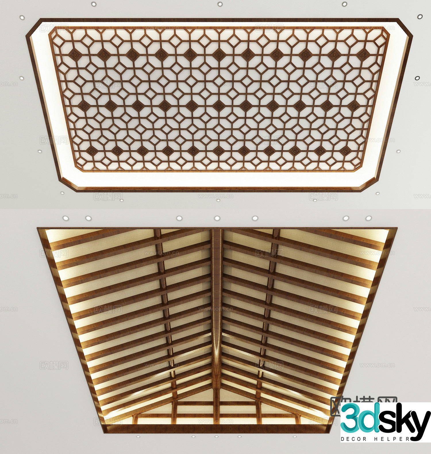 New Chinese style ceiling sloping ceiling 3D model