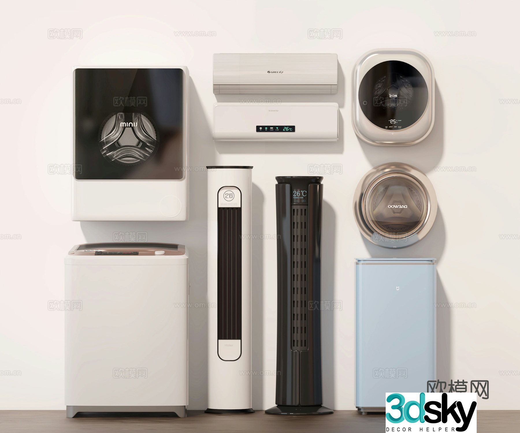 Washing machine mini washing machine refrigerator freezer air conditioner 3d model