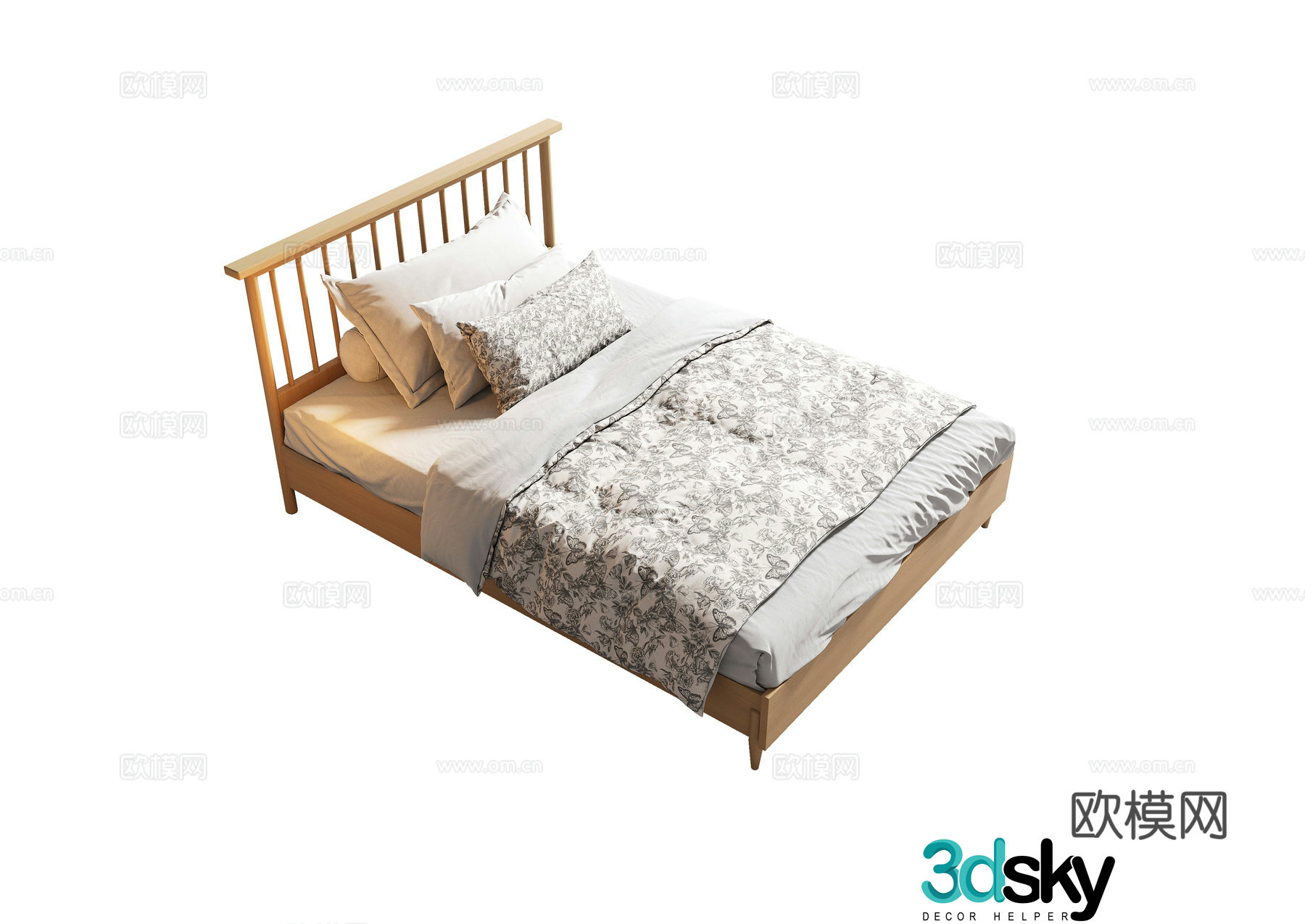 Log single bed 3d model
